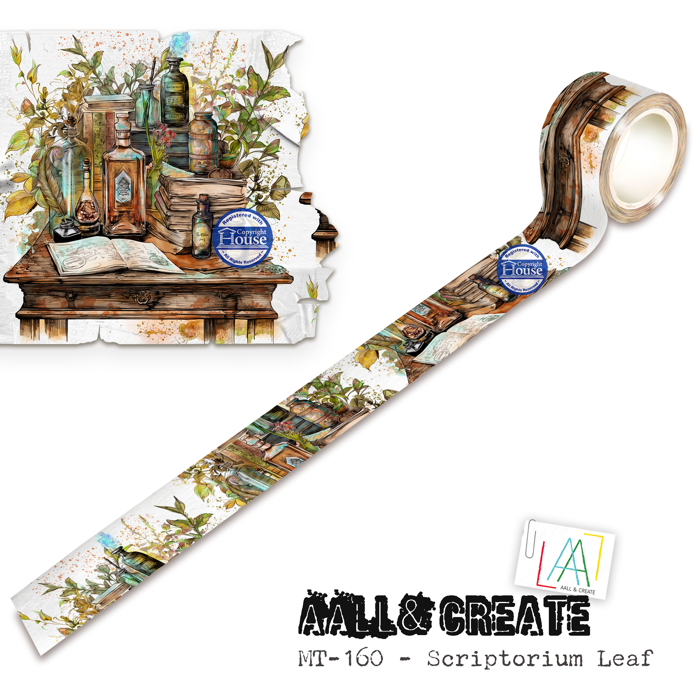 AALL and Create - Layer-It-Up Washi Tape 25mm x 10m - Scriptorium Leaf