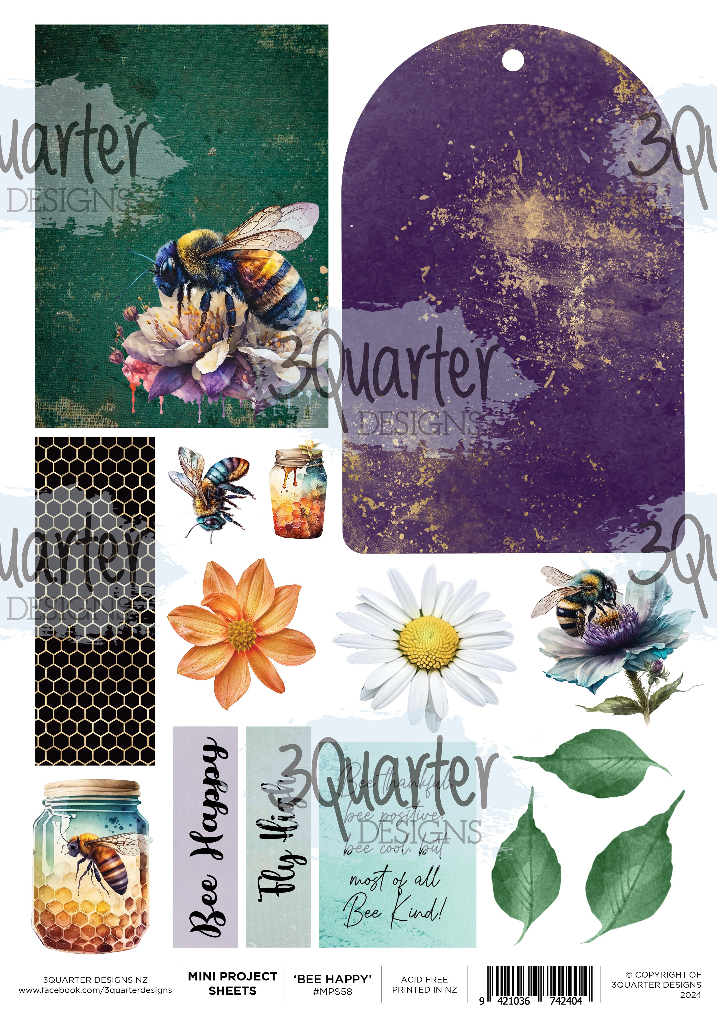 3Quarter Designs Bee Happy - Mini Project Sheet