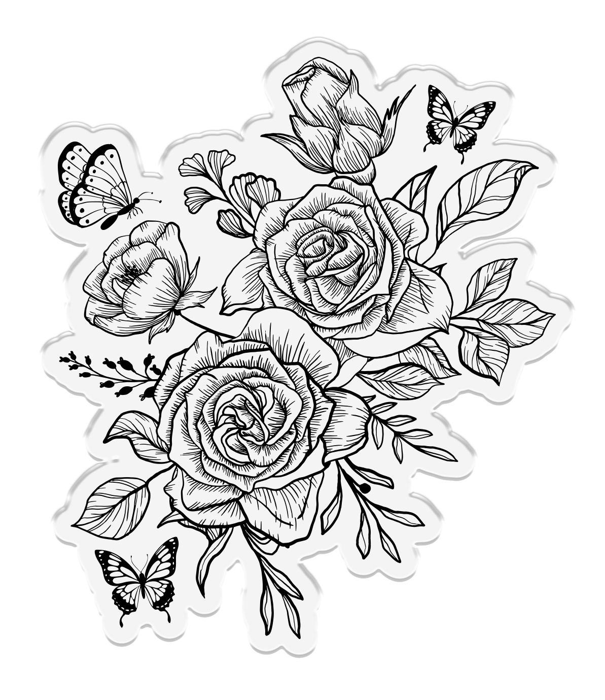 Nature's Garden - Midnight Floral Stamp & Die - Butterfly & Rose Blooms