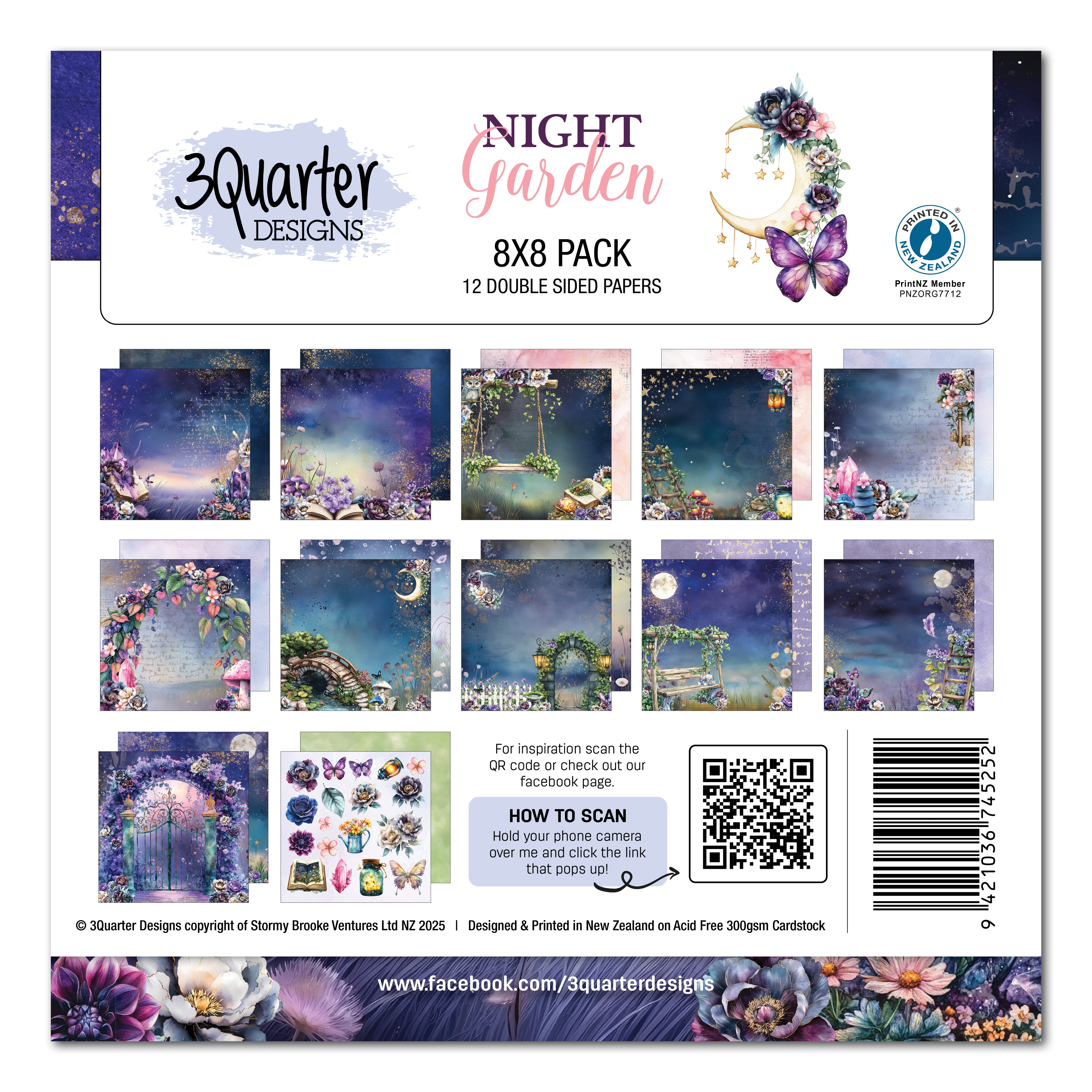 3Quarter Designs Night Garden 8x8 Paper Pack