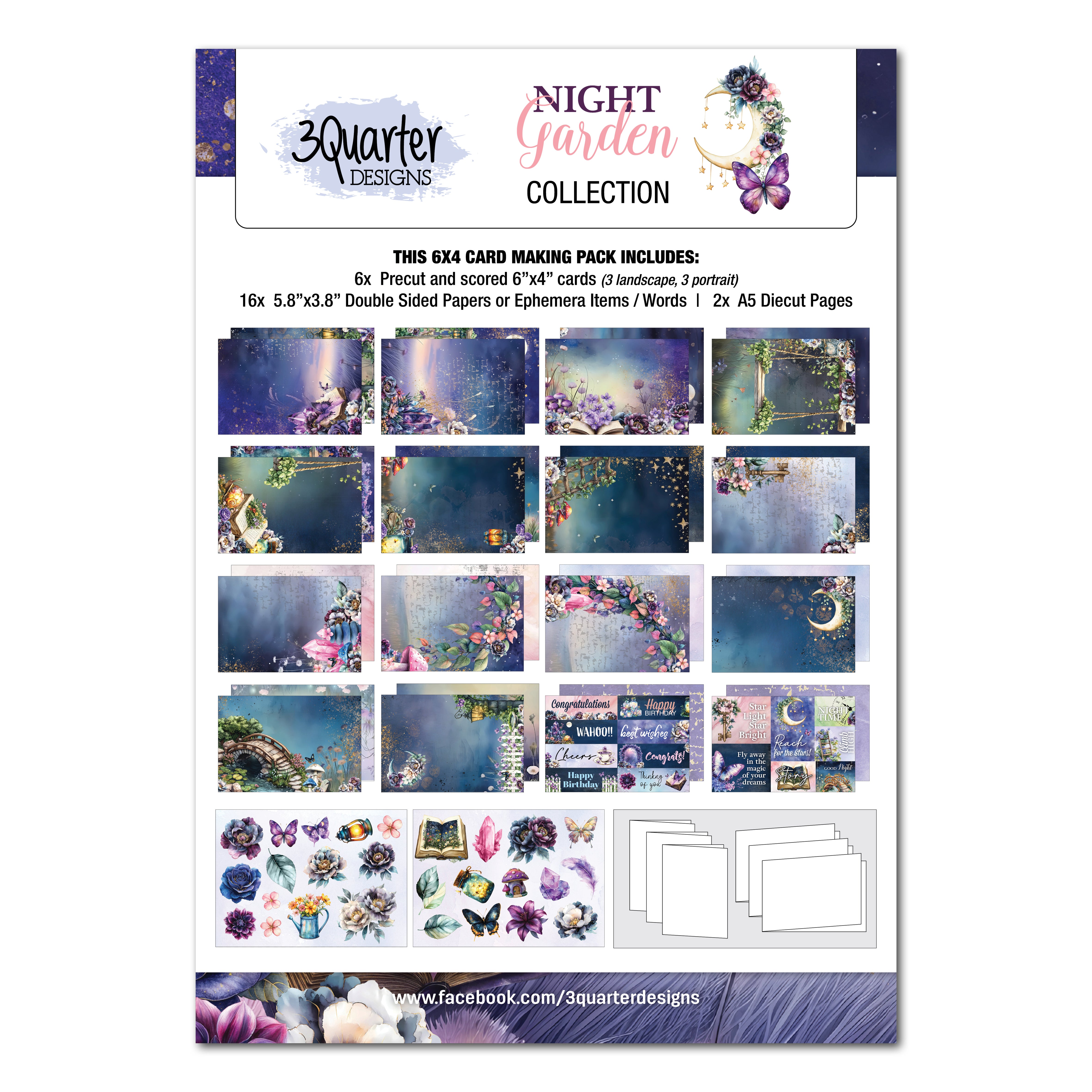 3Quarter Designs Night Garden 6x4 Card Pack