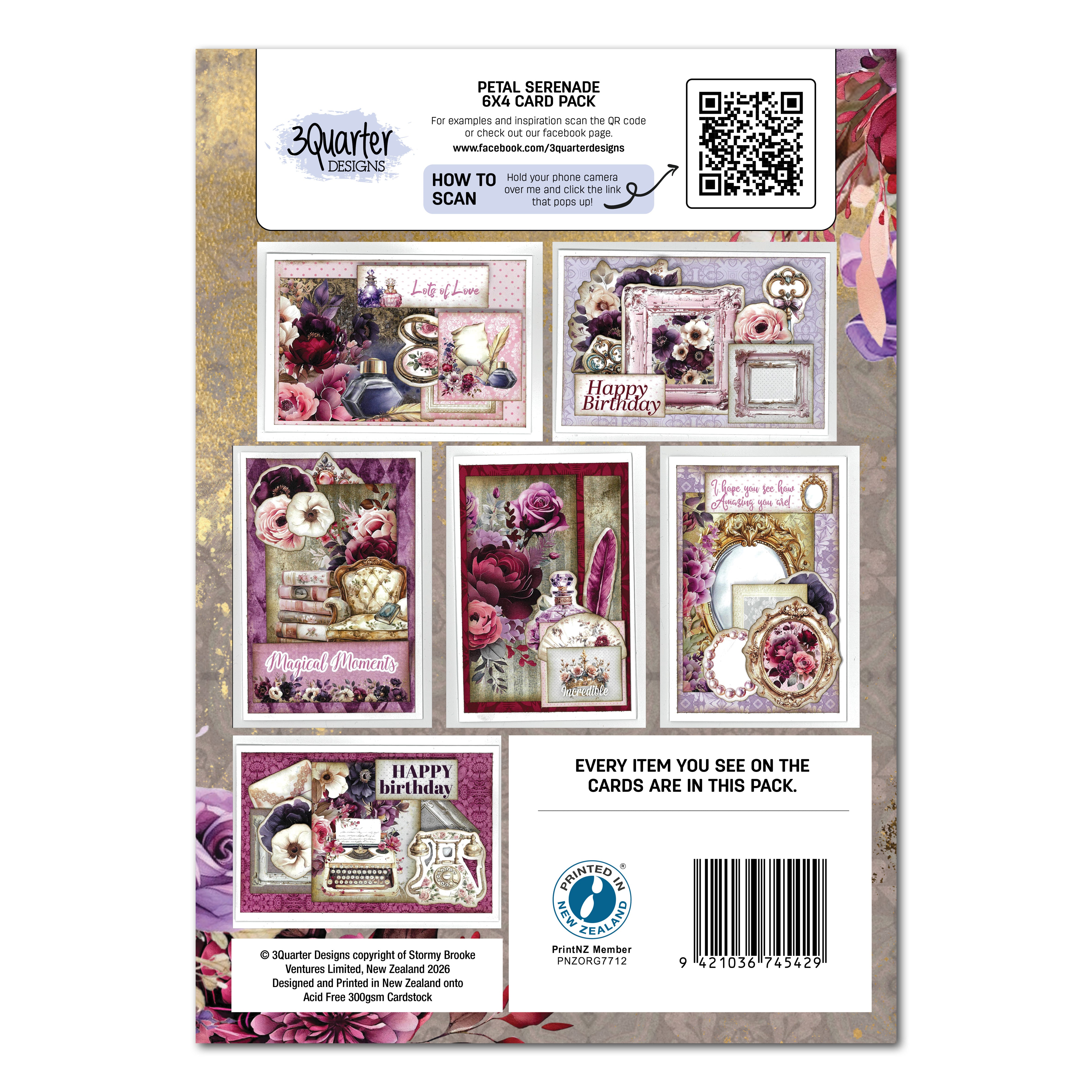 3Quarter Designs Petal Serenade 6x4 Card Pack