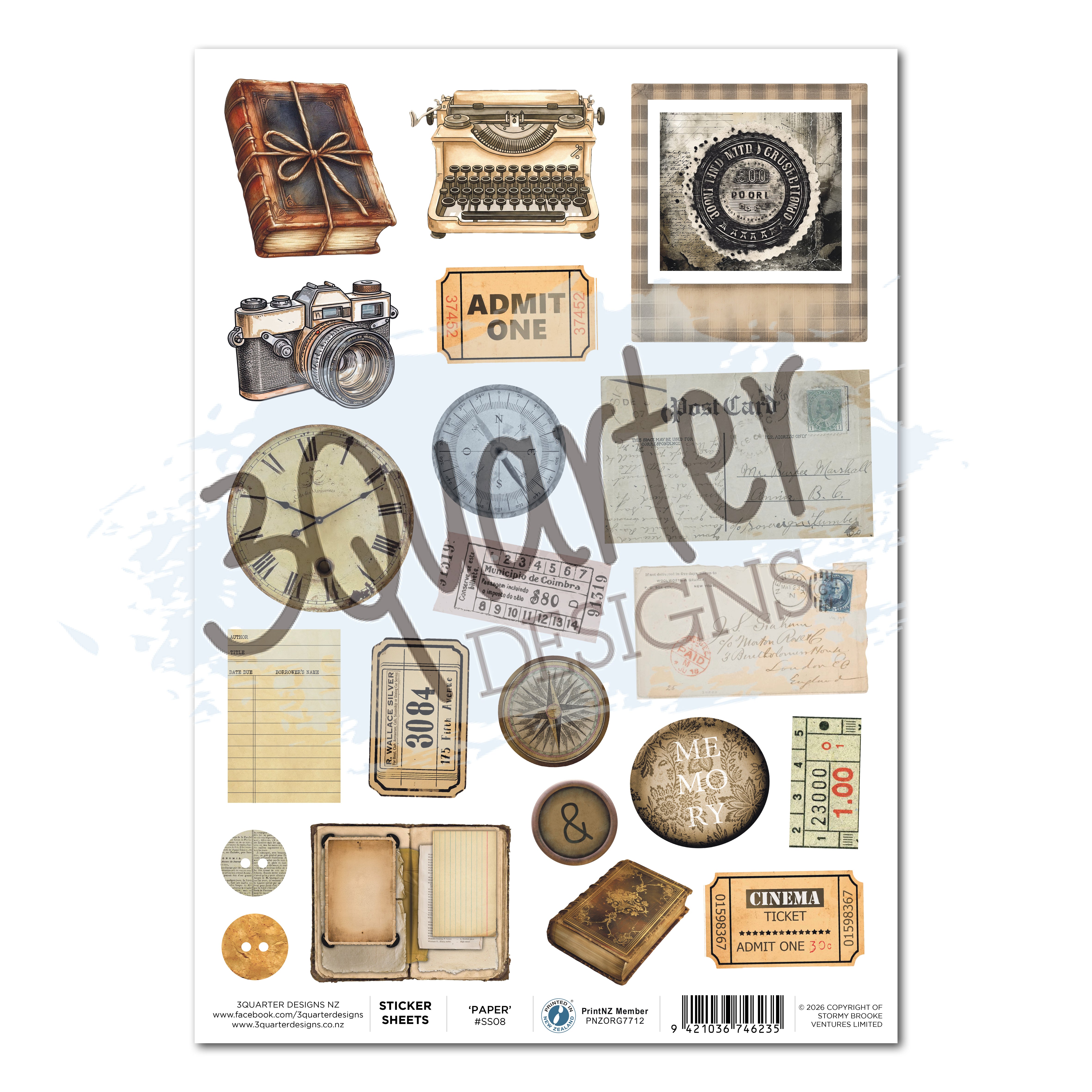 3Quarter Designs Paper Tales - A4 Sticker Sheet - 3 Sheets