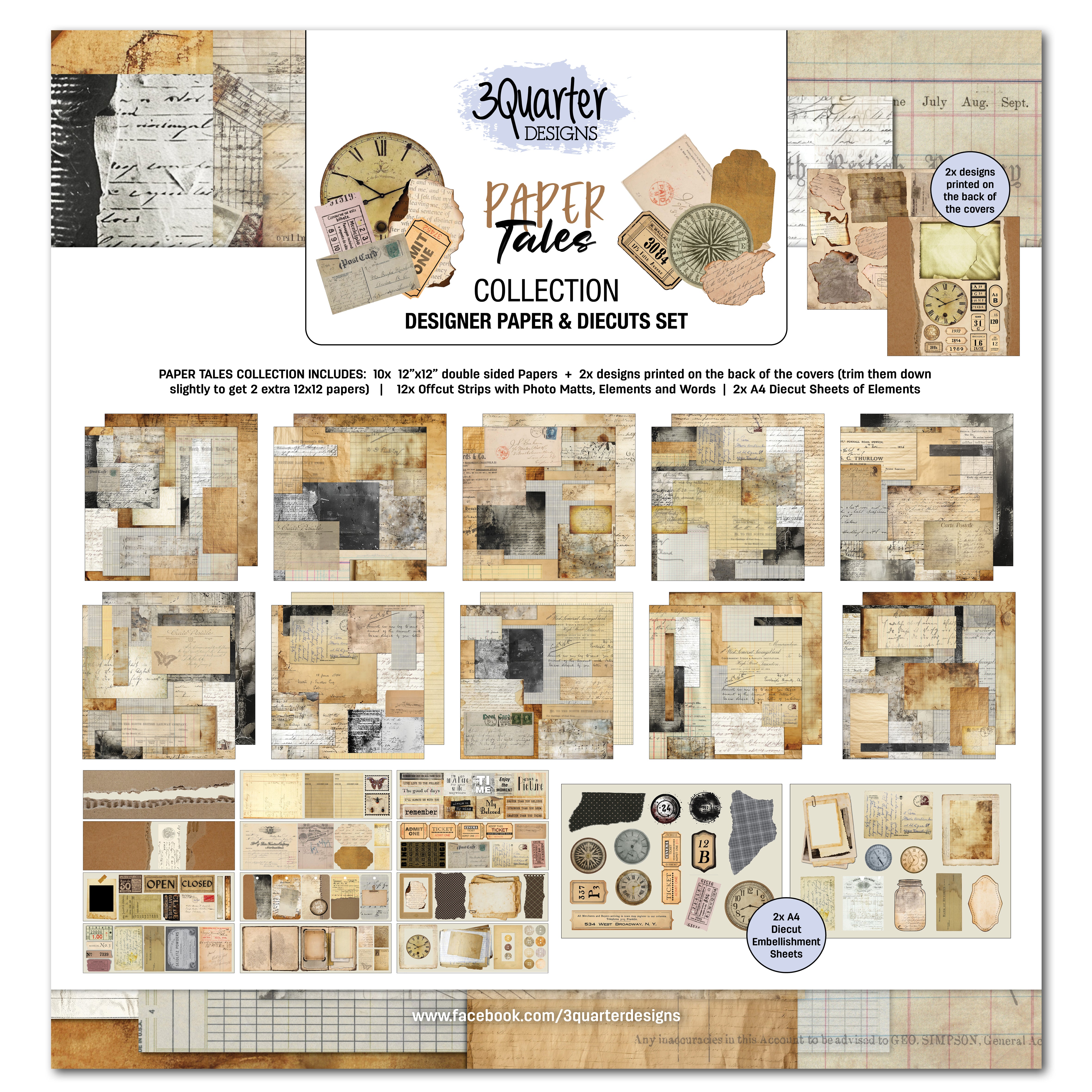 3Quarter Designs Paper Tales 12x12 Designer Paper & Diecuts Set