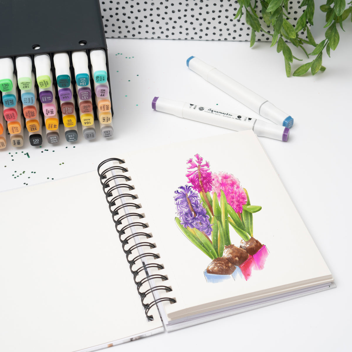 Decotime Aqua Twin Markers - Colourful Kingdom - Brush & Fine Tip - incl. Decotray - 50 Pieces