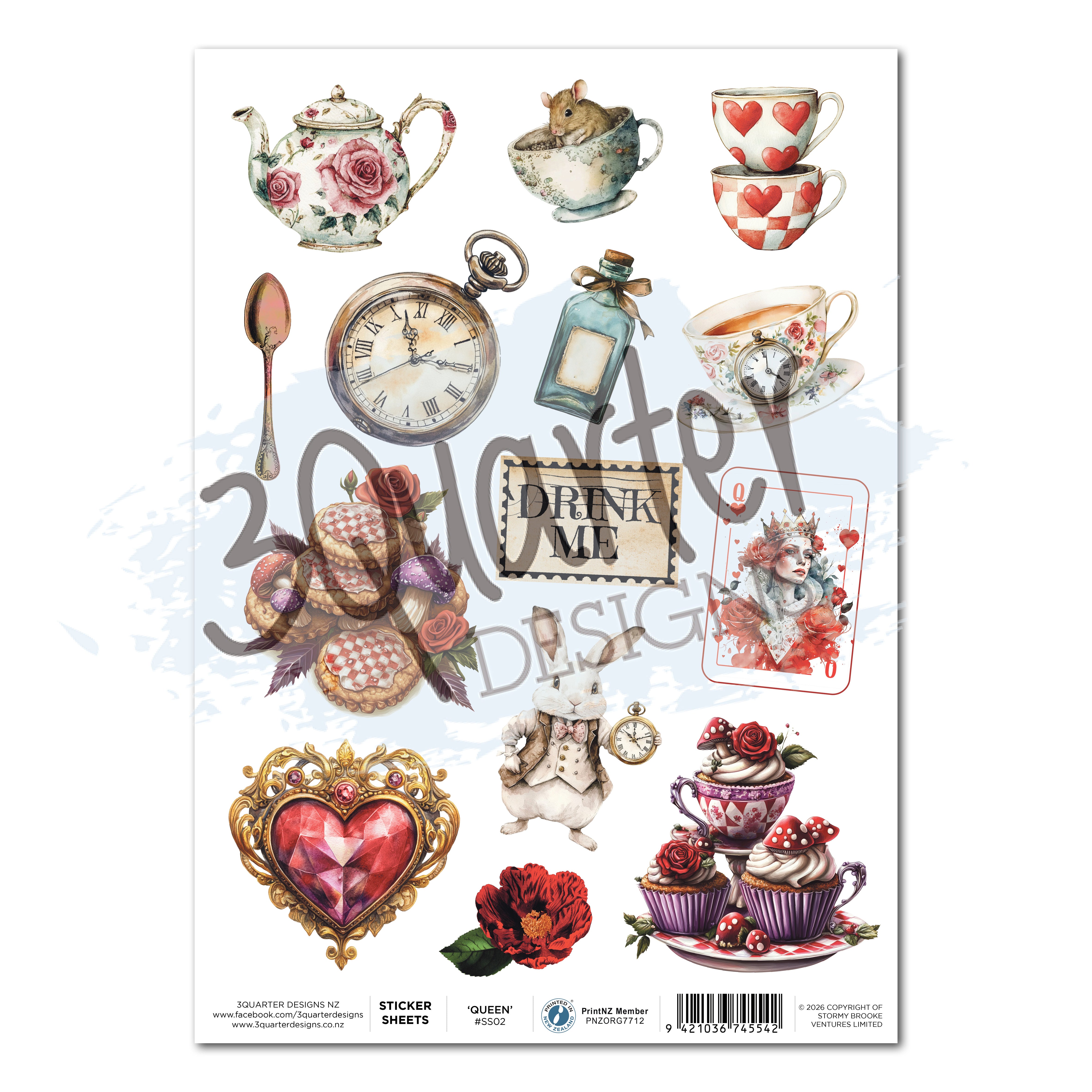 3Quarter Designs Red Queen - A4 Sticker Sheet