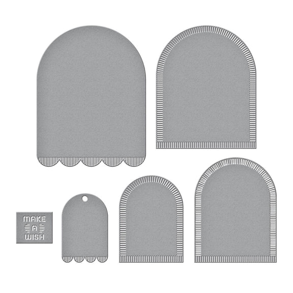 Make a Wish Arch Labels Etched Dies from the Monster Birthday Collection