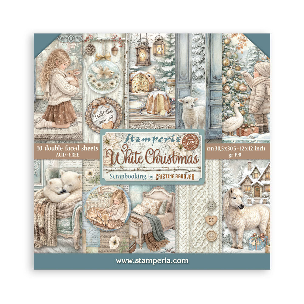 Scrapbooking Printed Pad For Art And Craft 10 Sheets cm 30.5x30.5 (12"x12") - White Christmas