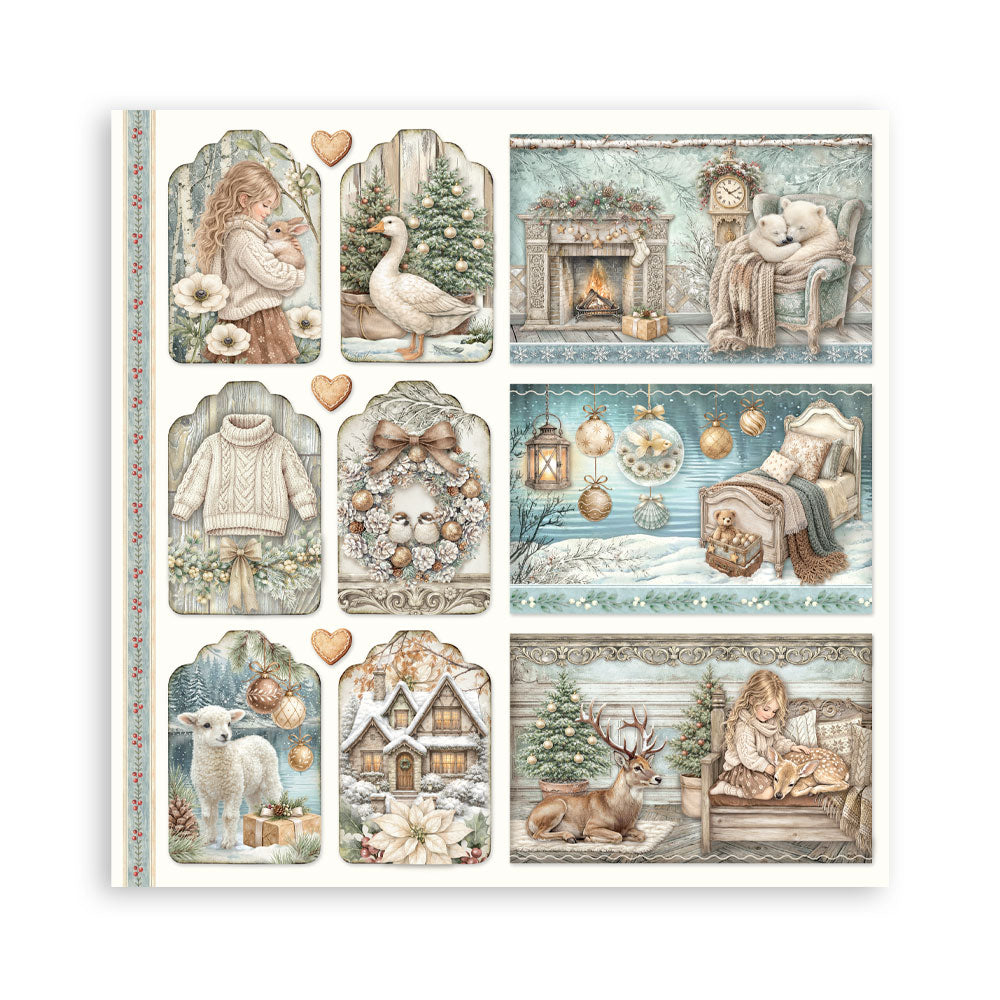 Scrapbooking Printed Pad For Art And Craft 22 Sheets cm 20.3x20.3 (8"x8") Single Face White Christmas