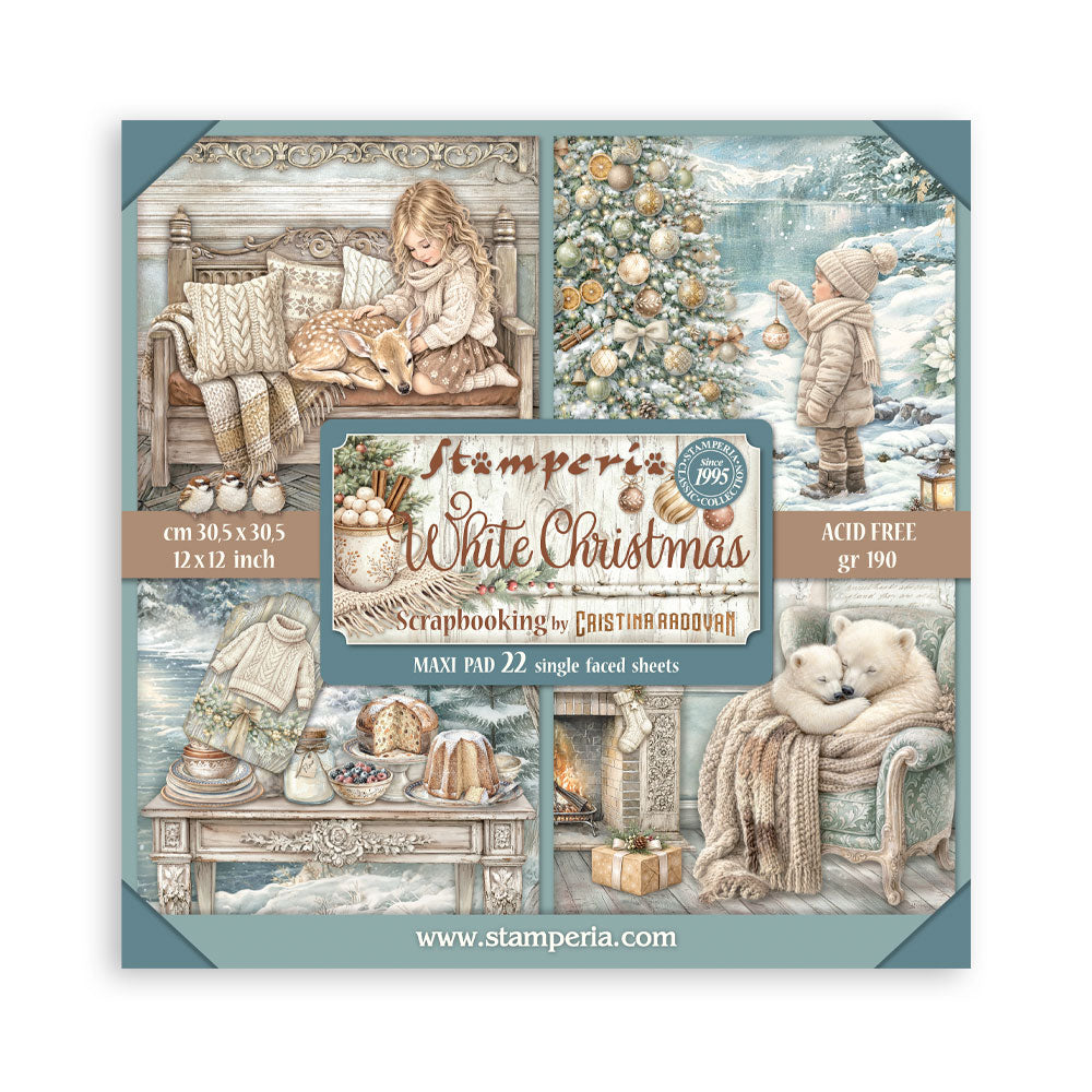 Scrapbooking Printed Pad For Art And Craft 22 Sheets cm 30.5x30.5 (12"x12") Single Face - White Christmas