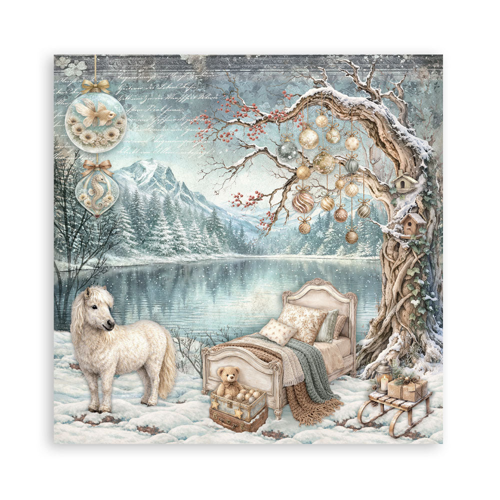 Scrapbooking Printed Pad For Art And Craft 22 Sheets cm 30.5x30.5 (12"x12") Single Face - White Christmas