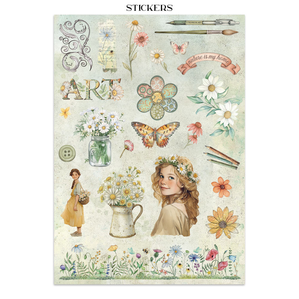 Printed Art Junk Journal: Stickers, Cut-Outs, Backgrounds For Art And Craft - Daisy Art