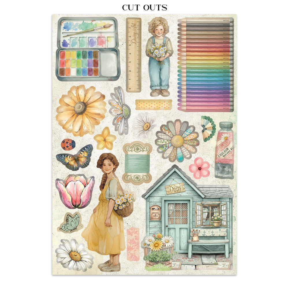 Printed Art Junk Journal: Stickers, Cut-Outs, Backgrounds For Art And Craft - Daisy Art