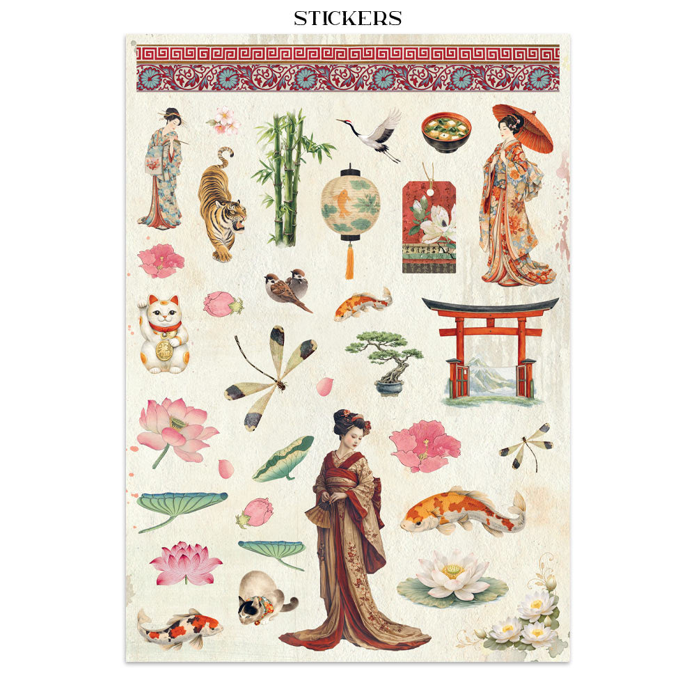 Printed Art Junk Journal: Stickers, Cut-Outs, Backgrounds For Art And Craft - Oriental Garden
