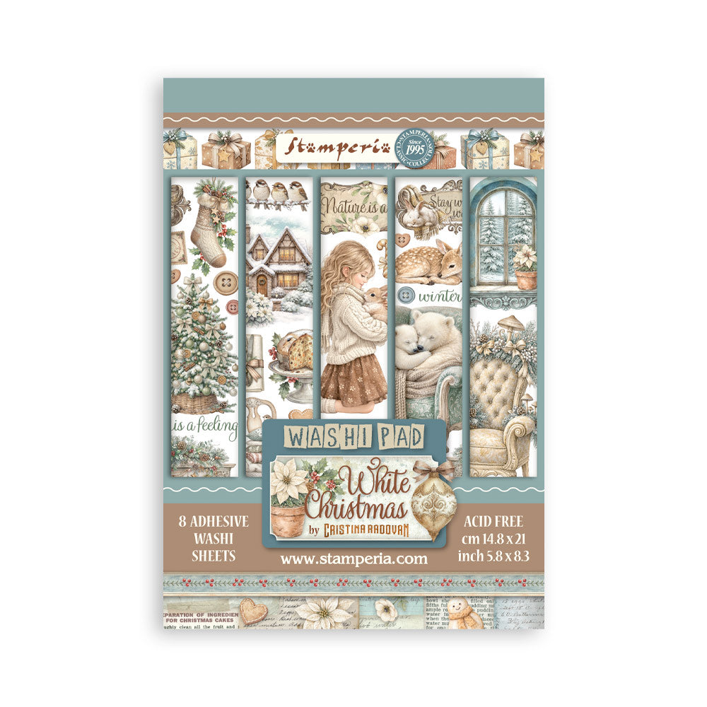 Printed Washi Pad For Art And Craft A5 8 Sheets - White Christmas