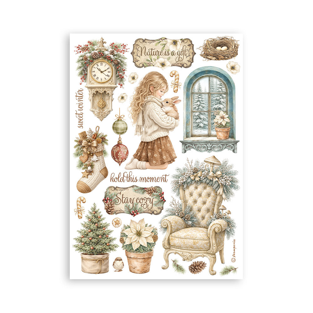 Printed Washi Pad For Art And Craft A5 8 Sheets - White Christmas