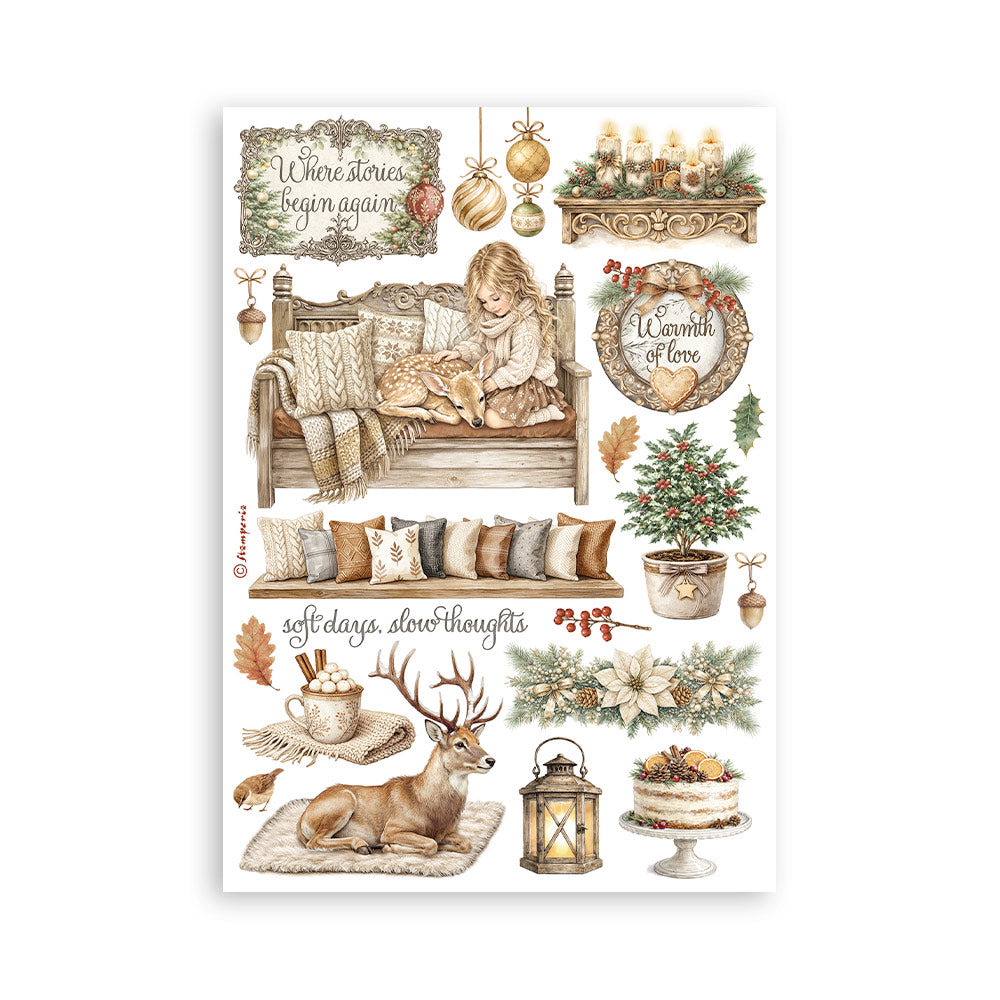 Printed Washi Pad For Art And Craft A5 8 Sheets - White Christmas
