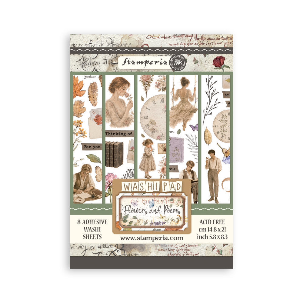 Printed Washi Pad For Art And Craft A5 8 Sheets - Flowers And Poems
