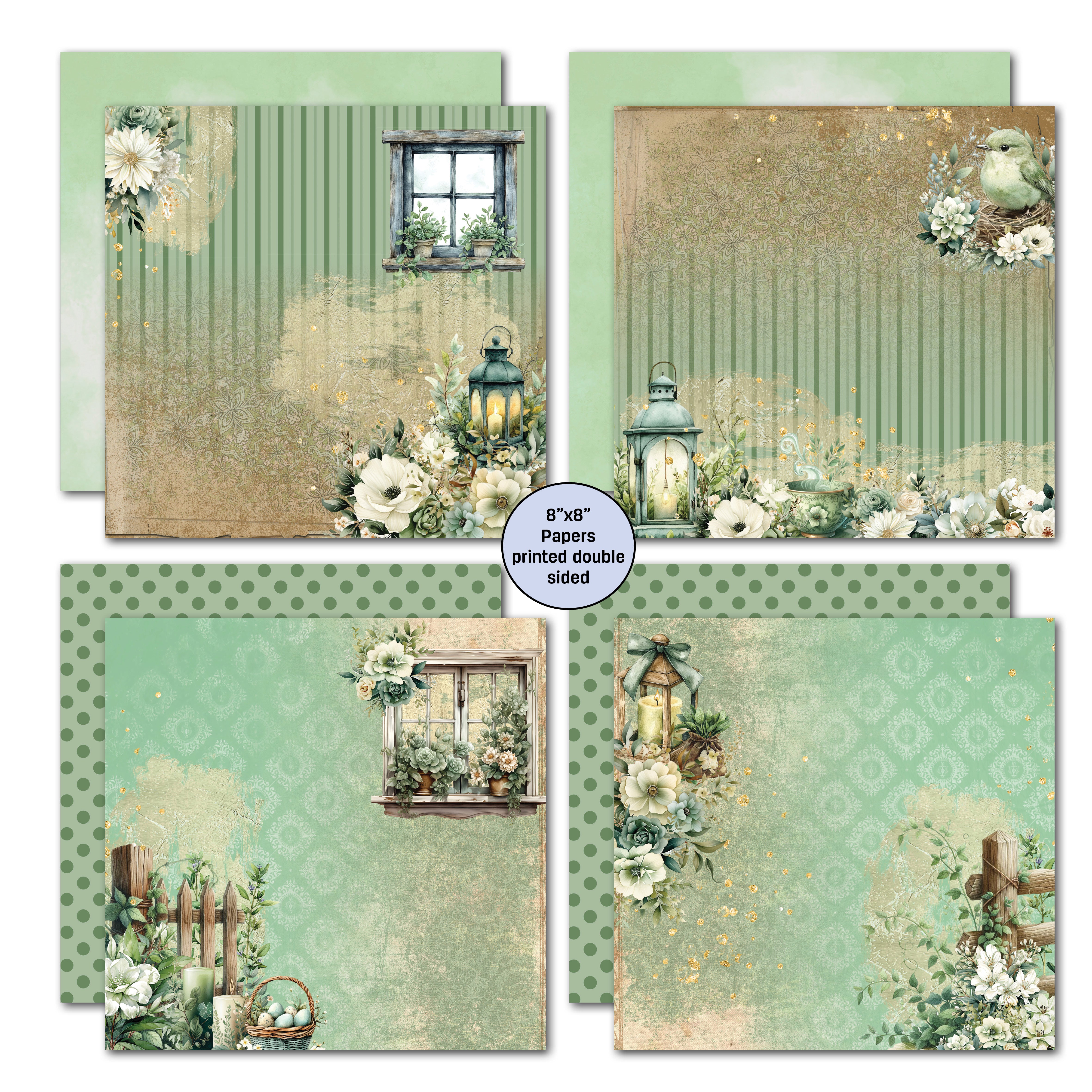 3Quarter Designs Sage Candle 8x8 Paper Pack & DieCuts Set