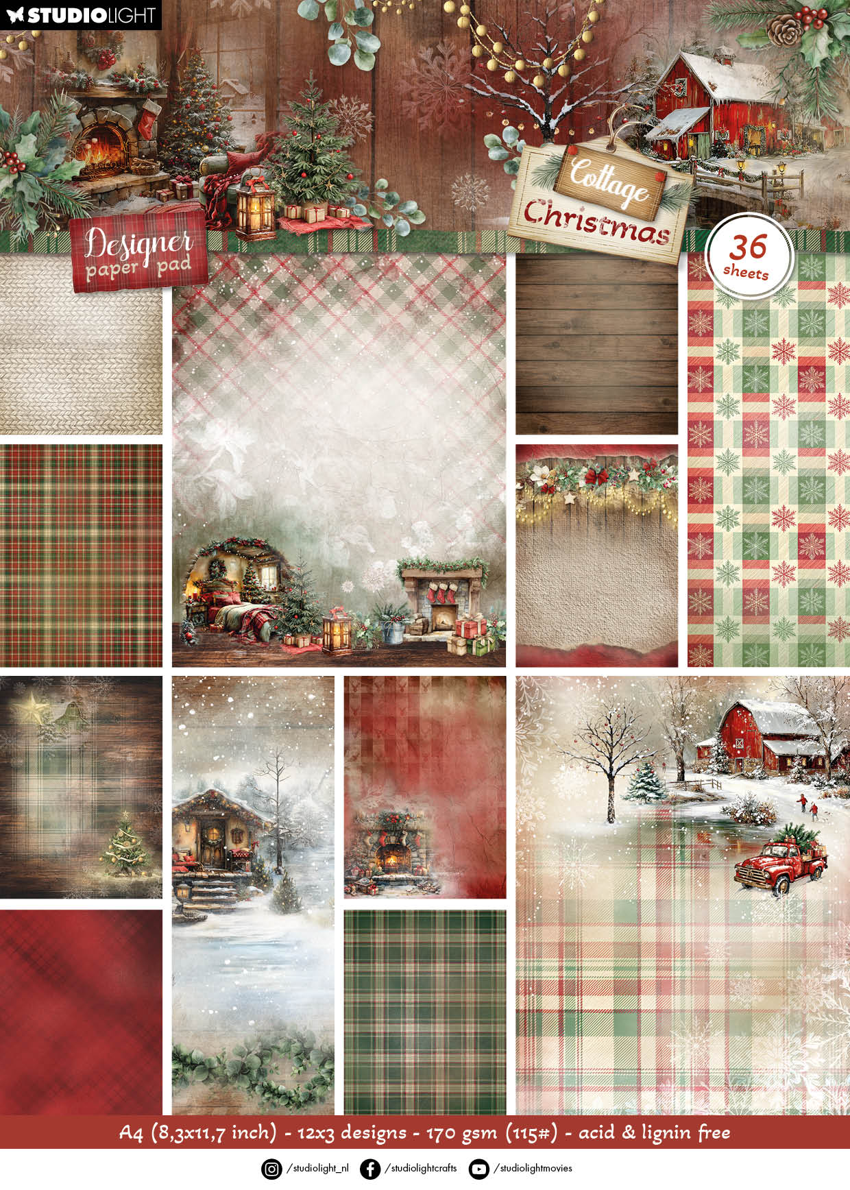 SL Designer Paper Pad Background Paper Cottage Christmas 36 Sheets