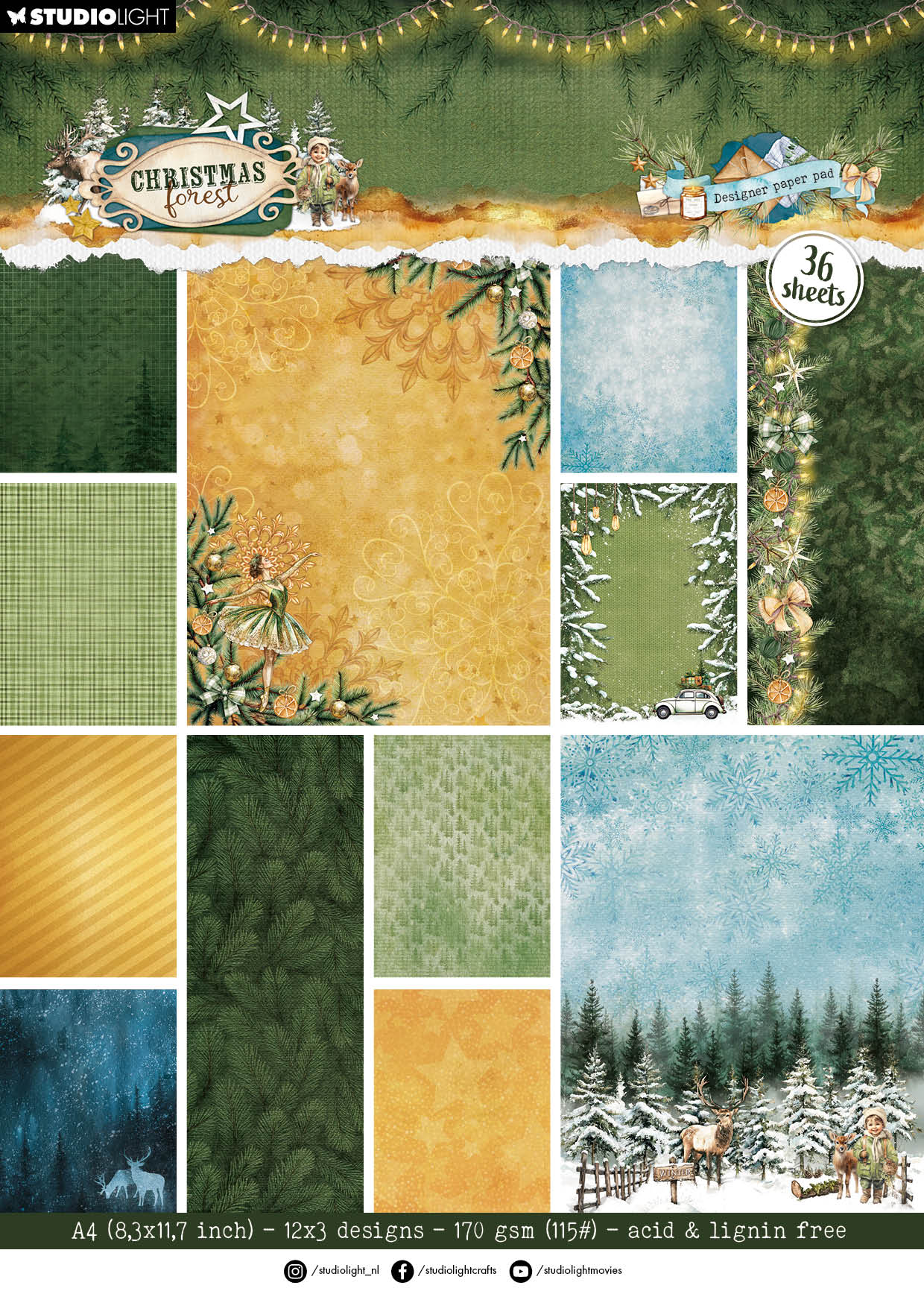 SL Designer Paper Pad Background Paper Christmas Forest 36 Sheets