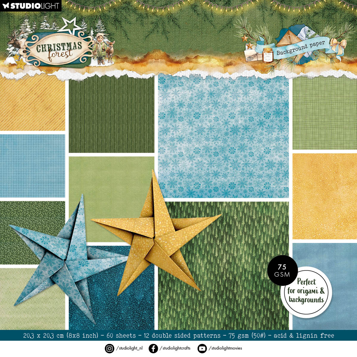 SL Multi-Purpose Paper Pad Origami & Backgrounds Christmas Forest 60 Sheets