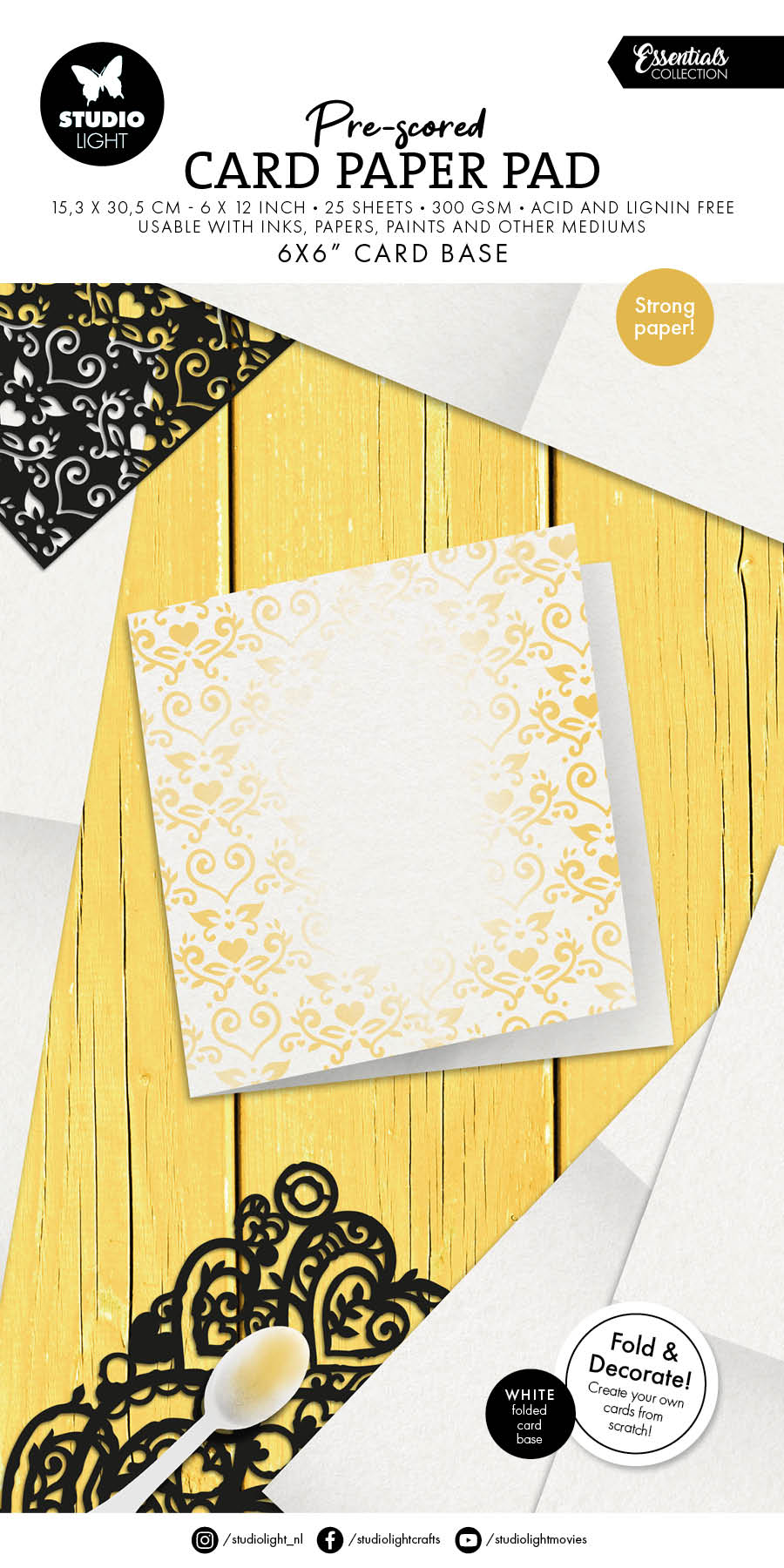 SL Card Paper Pad Pre-Scored White 6x6" Cards Essentials 25 Sheets