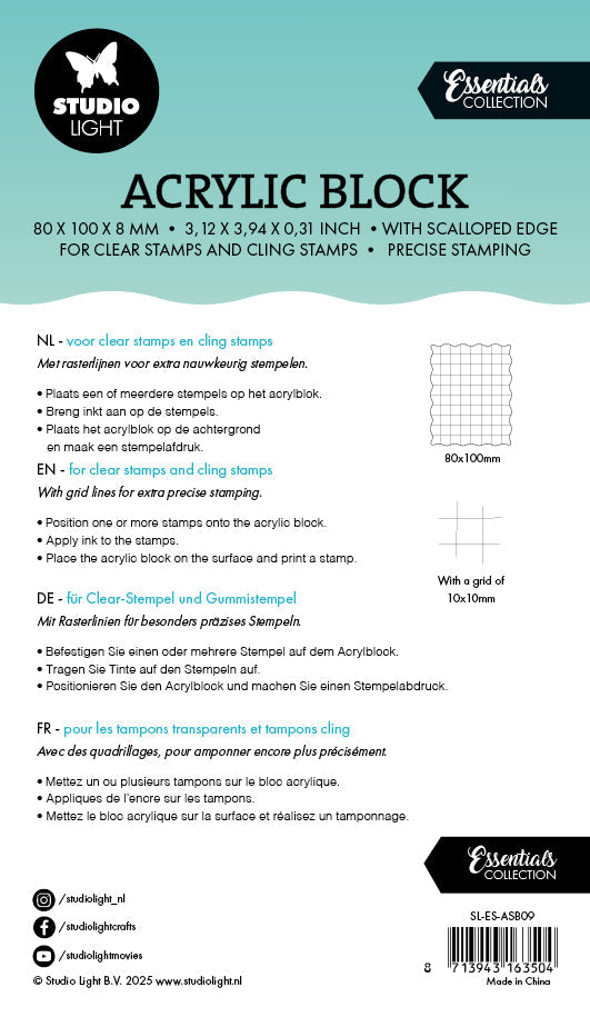 SL Acrylic Stamping Block For Clear And Cling Stamps With Grid Essentials