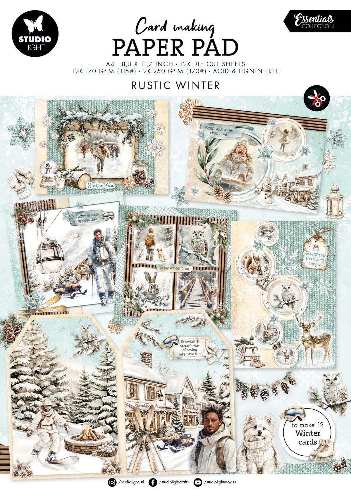 SL Card Making Pad Rustic Winter Essentials 14 Sheets