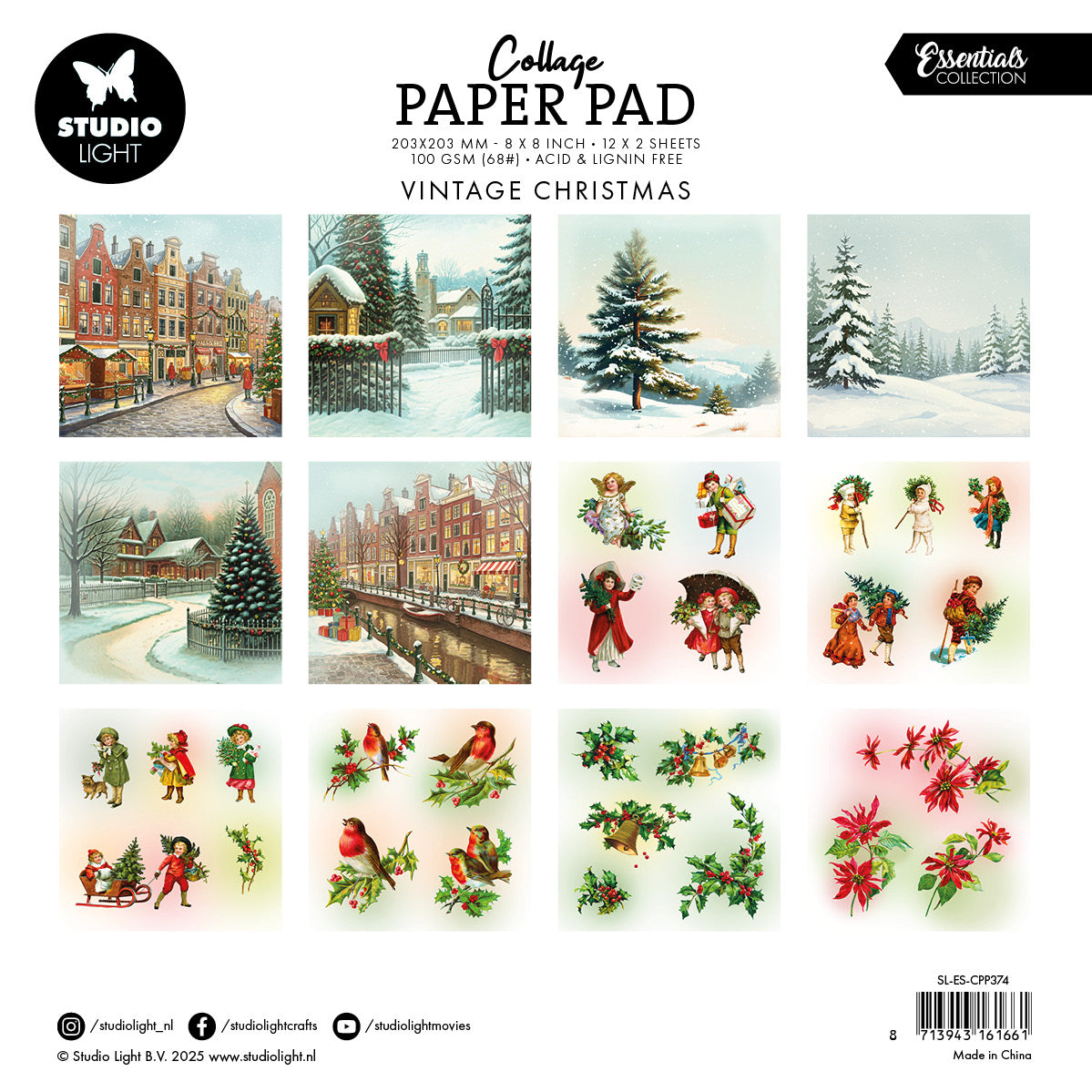 SL Collage Paper Pad Vintage Christmas Essentials 24 Sheets