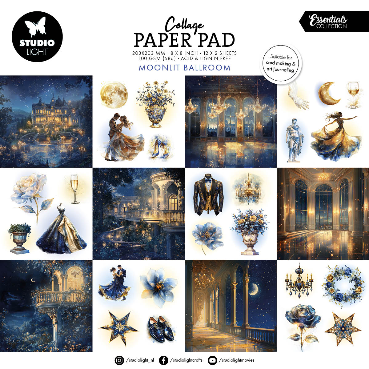SL Collage Paper Pad Moonlit Ballroom Essentials 203x203x5mm 24 Sheets