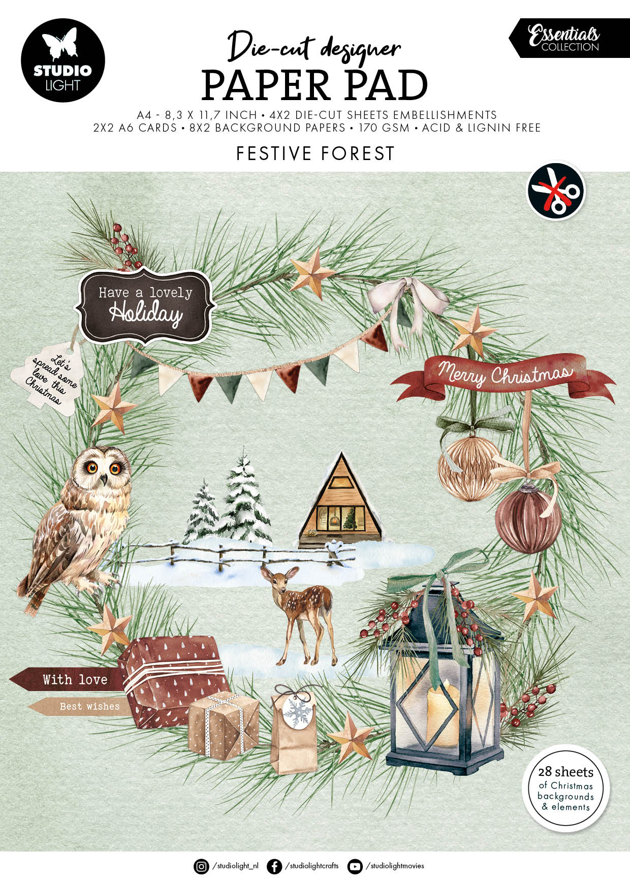 SL Die-Cut Designer Paper Pad Festive Forest Essentials 28 SH