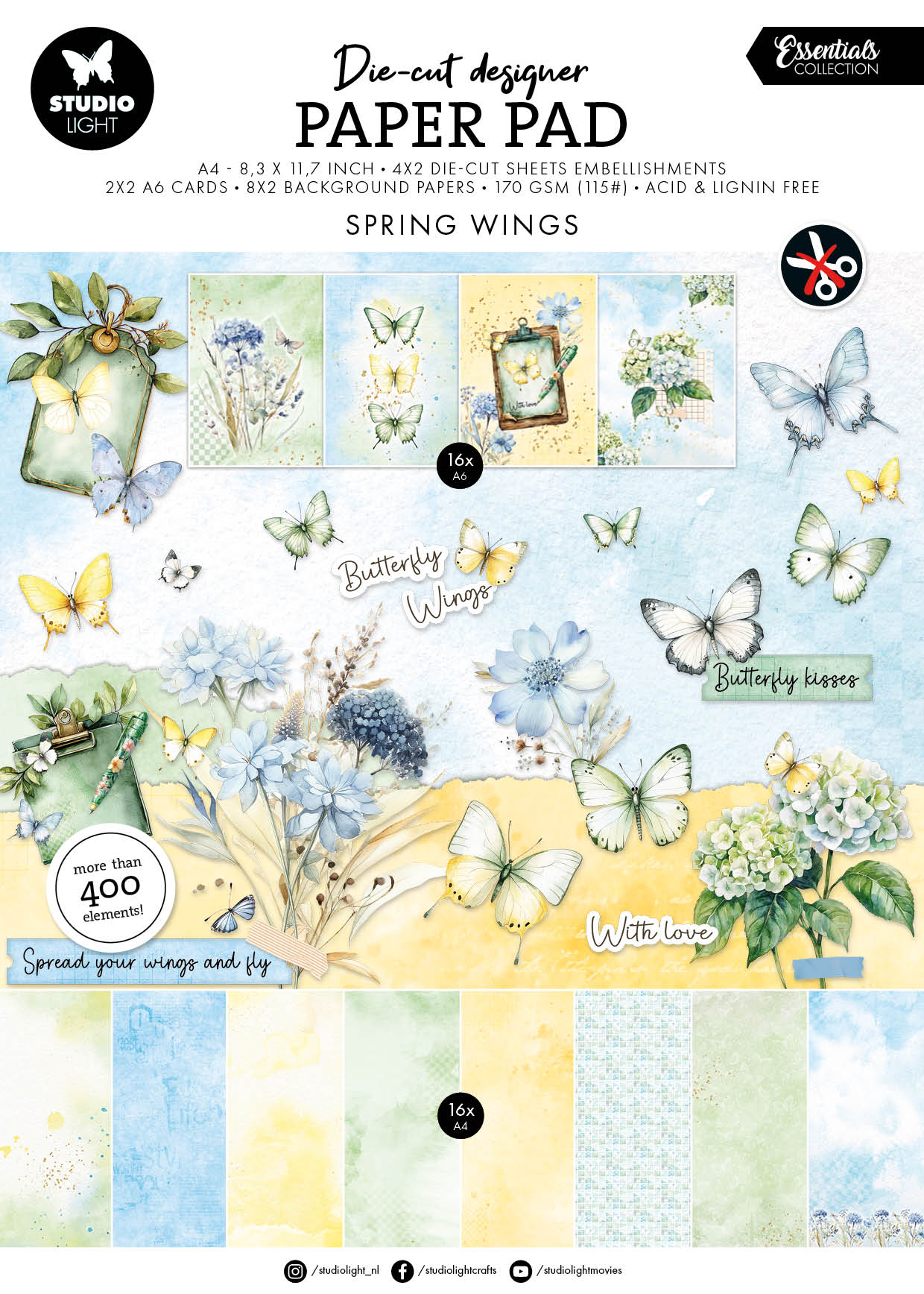 SL Die-Cut Paper Pad Butterflies Essentials 28 Sheets