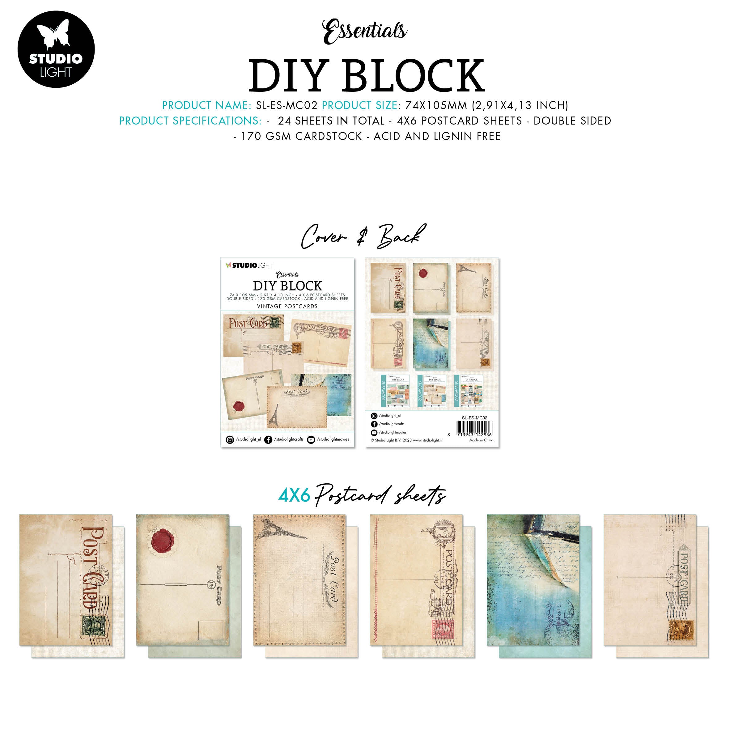 SL DIY Block Mini Vintage Postcards Essentials 74x105x9mm24 SH nr.02