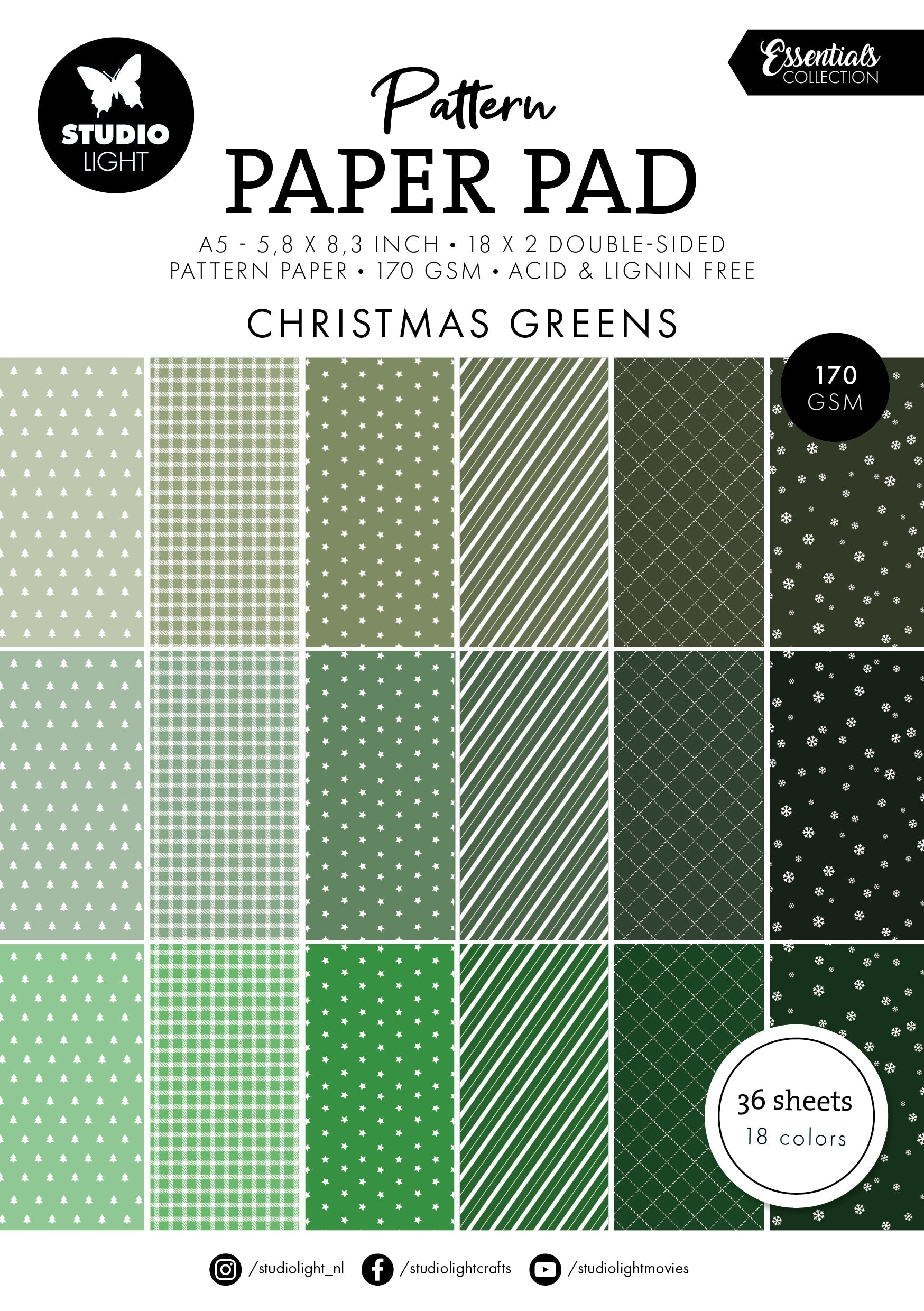 SL Pattern Paper Pad Christmas Greens Essentials 36 SH