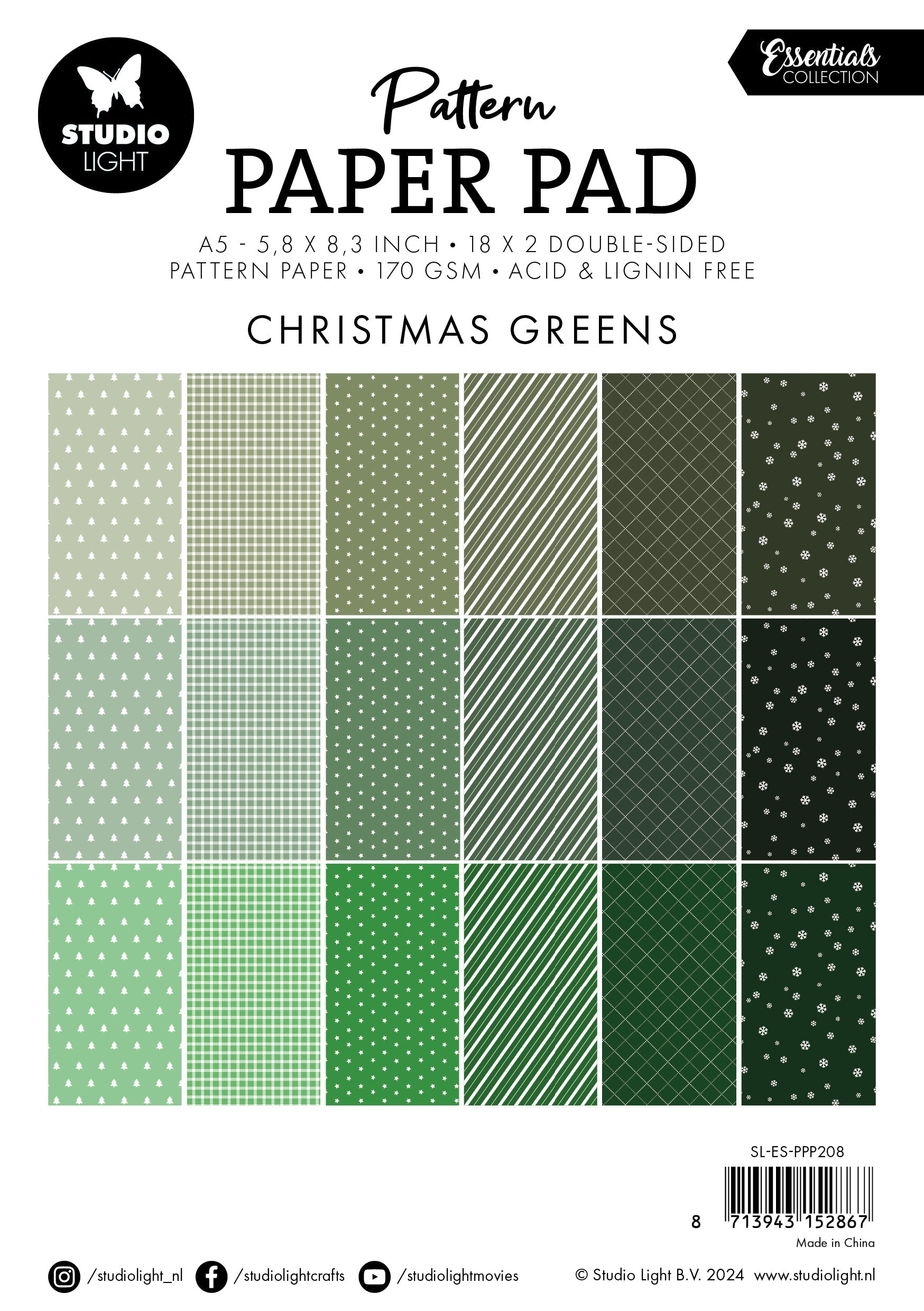 SL Pattern Paper Pad Christmas Greens Essentials 36 SH