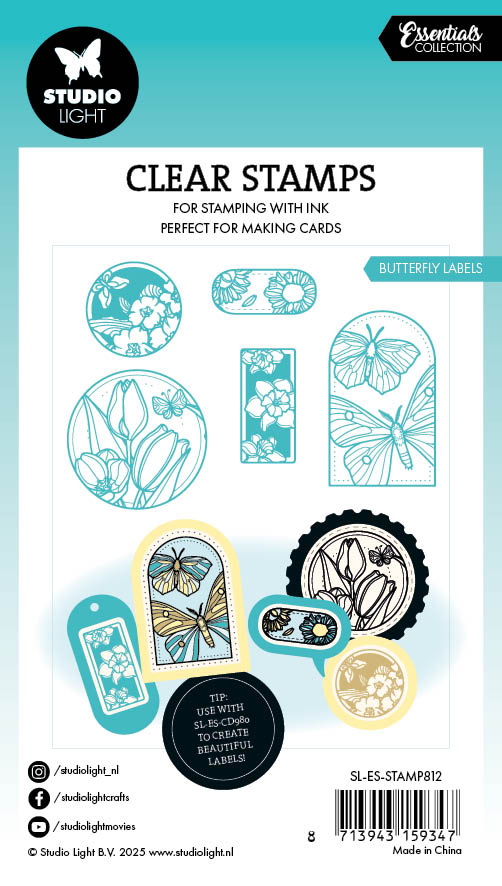 SL Clear Stamp Butterfly Labels Essentials 5 PC