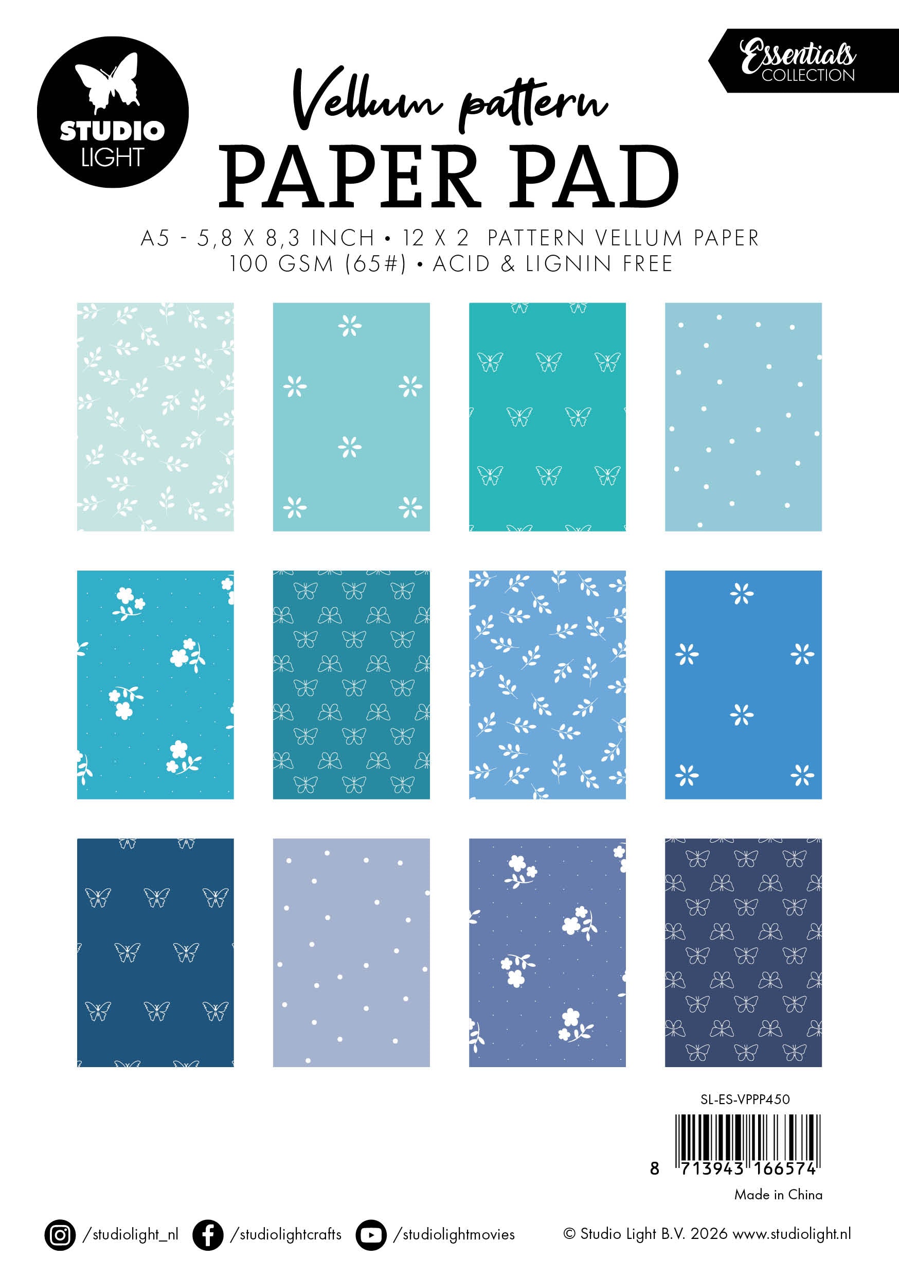 SL Vellum Paper Pad Spring Blue Print Essentials 24 Sheets
