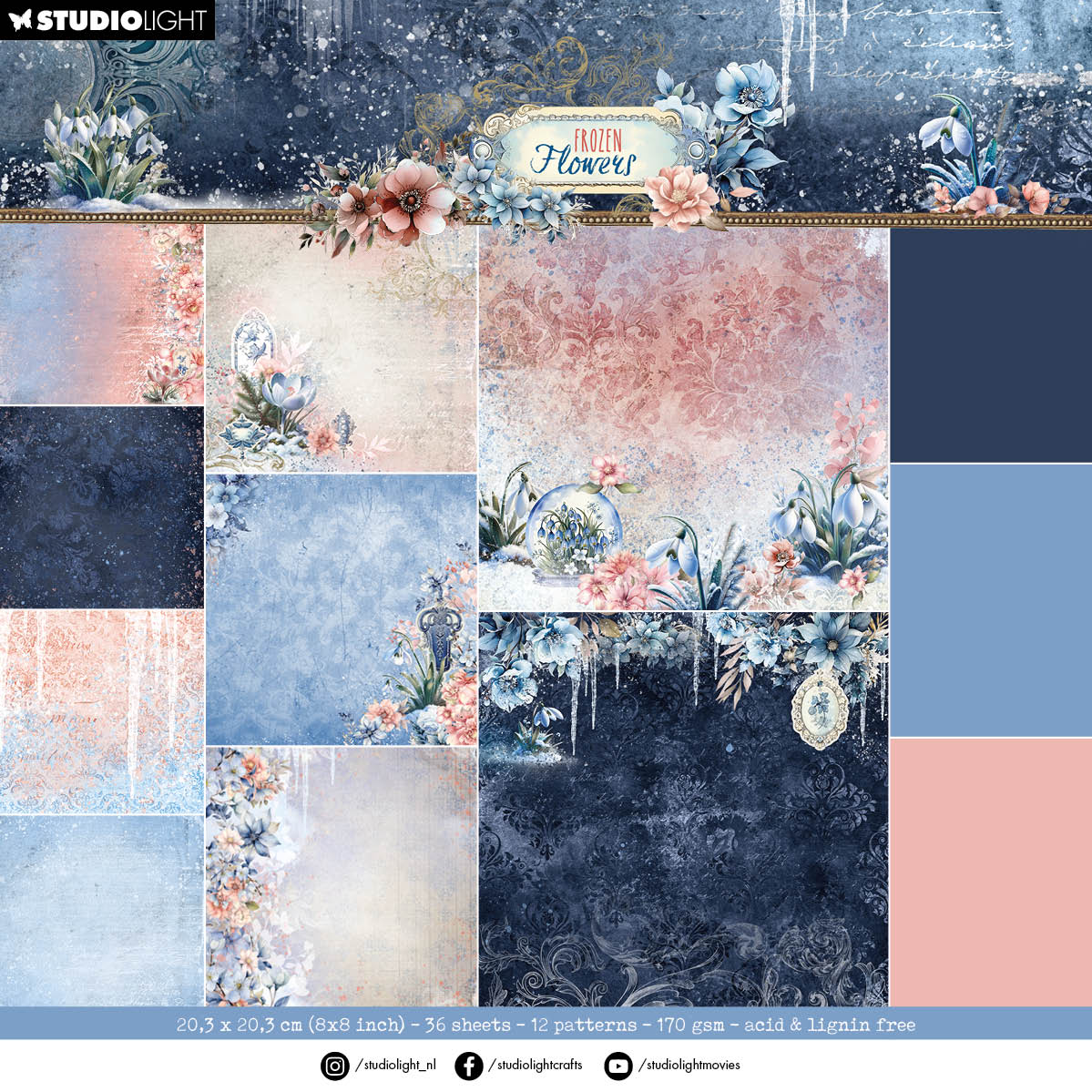 SL Design Paper Pad Backgrounds Frozen Flowers 36 SH