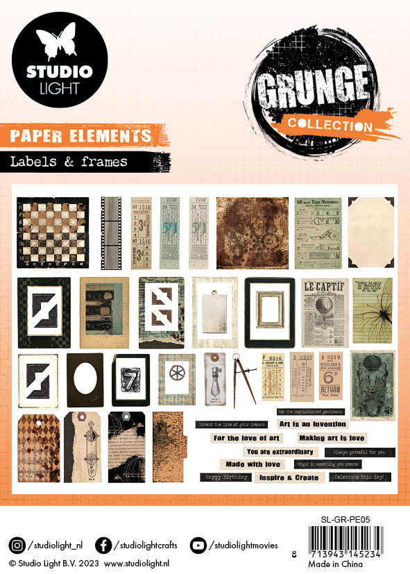 SL Paper Elements Tickets, Labels & Frames Grunge Collection 75x75x1mm 53 PC nr.05