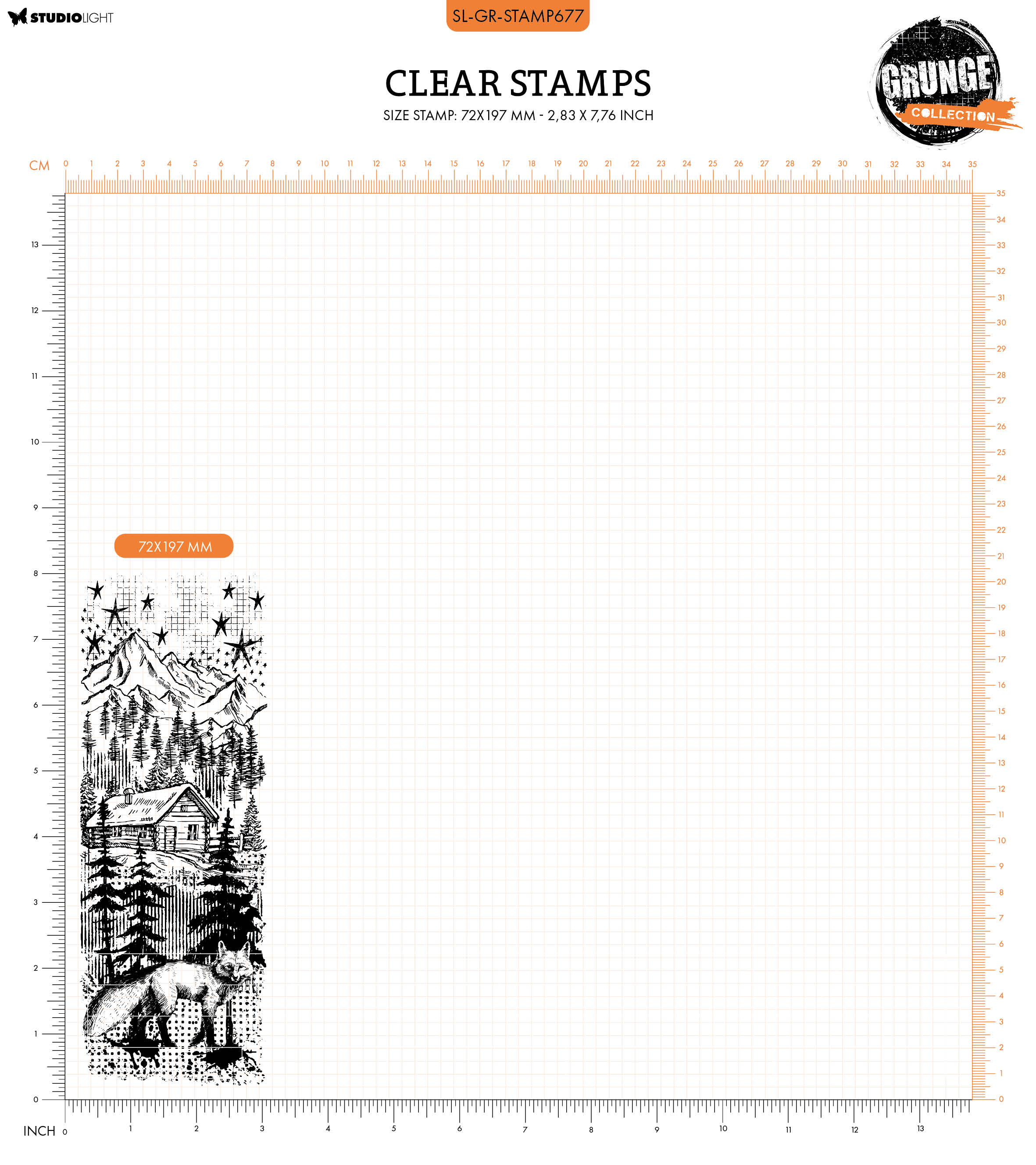 GR Clear Stamp Fox In Forest Grunge Collection 1 PC