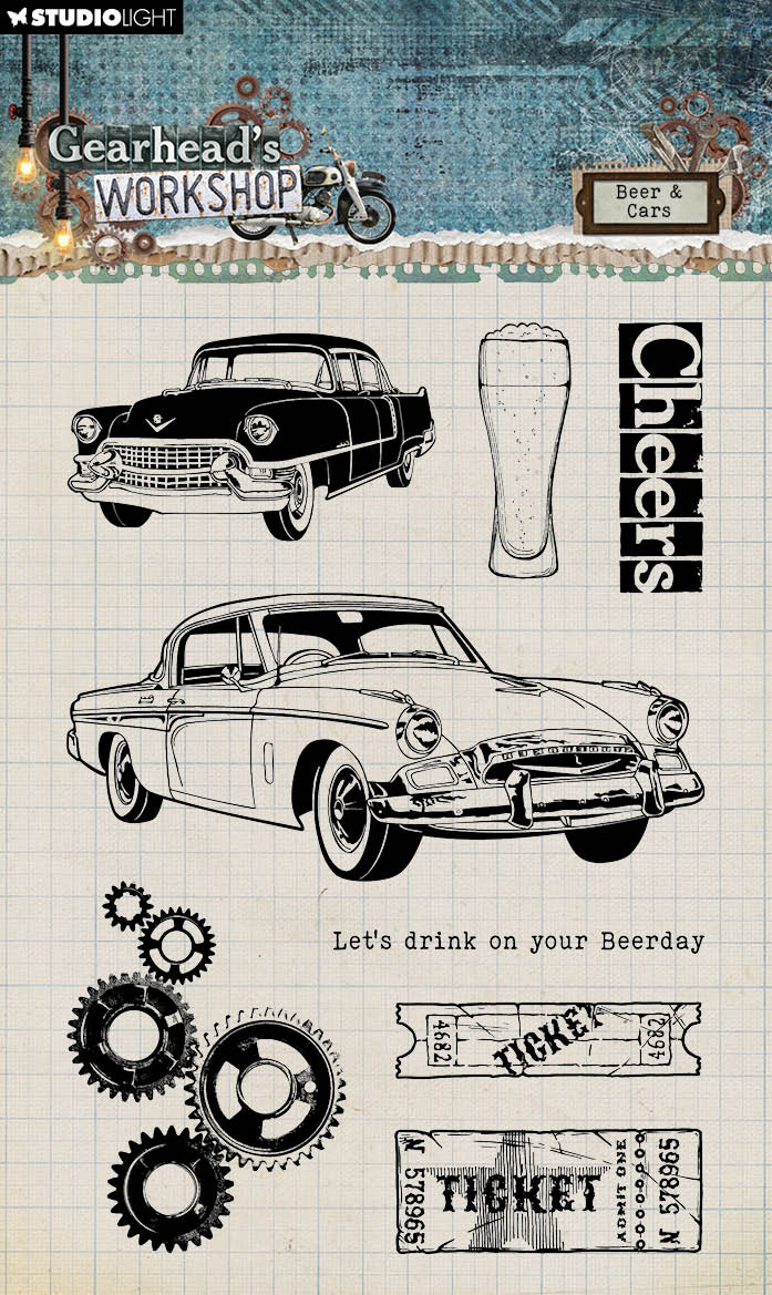 SL Clear Stamp Beer & Cars Gearhead's Workshop 8 PC