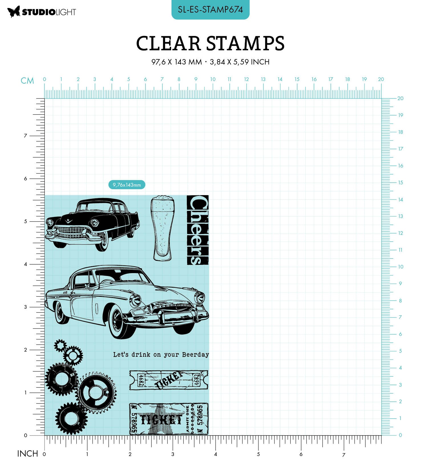 SL Clear Stamp Beer & Cars Gearhead's Workshop 8 PC