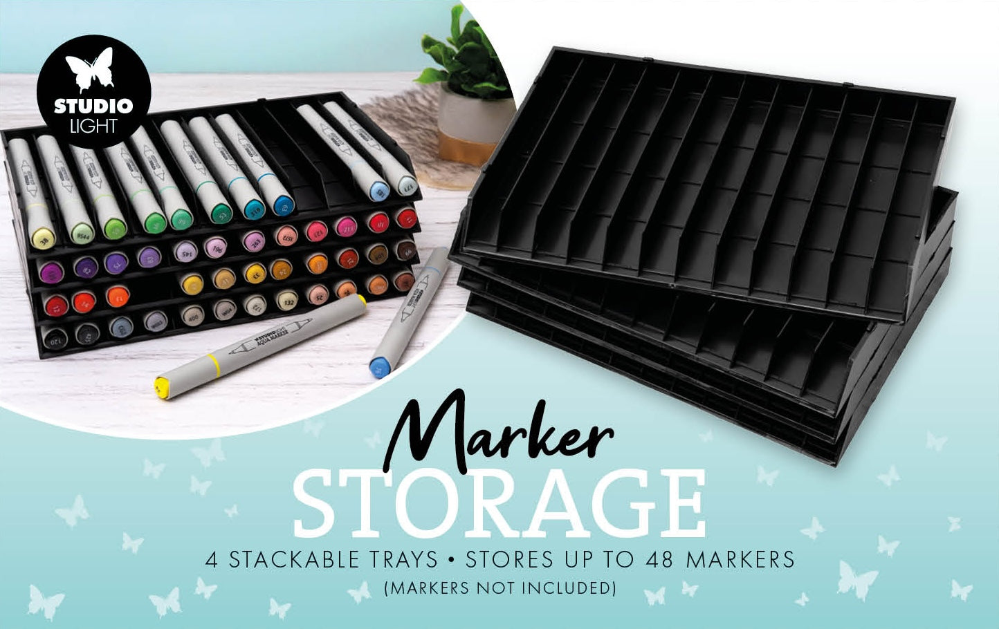 SL Storage Trays 4 Stackable Trays, Stores 48 Markers Tools 4 Pieces