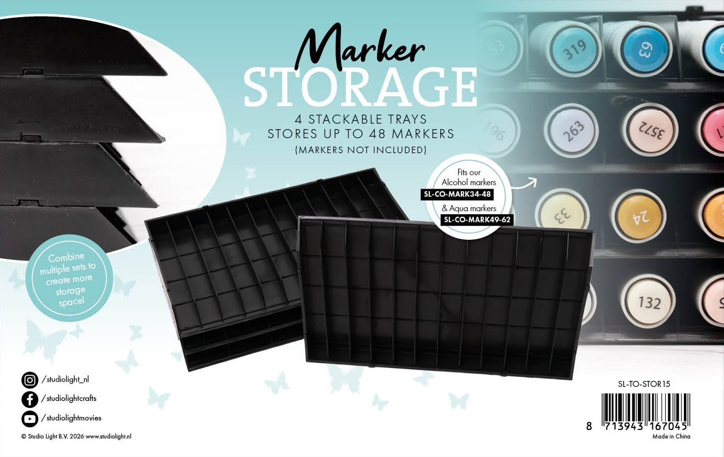 SL Storage Trays 4 Stackable Trays, Stores 48 Markers Tools 4 Pieces