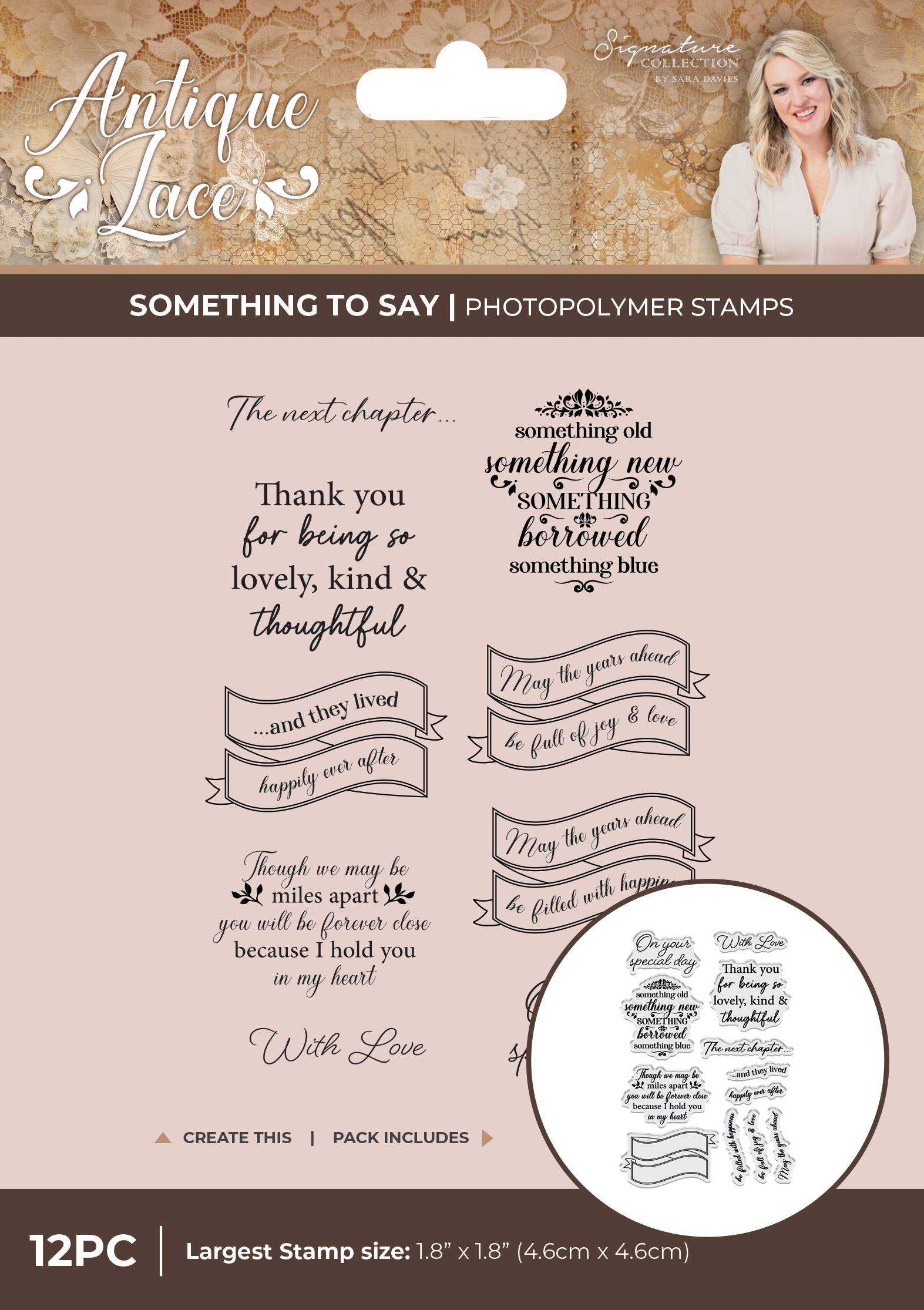 Sara Signature Antique Lace - Banners & Heartfelt Sentiments Stamp Set