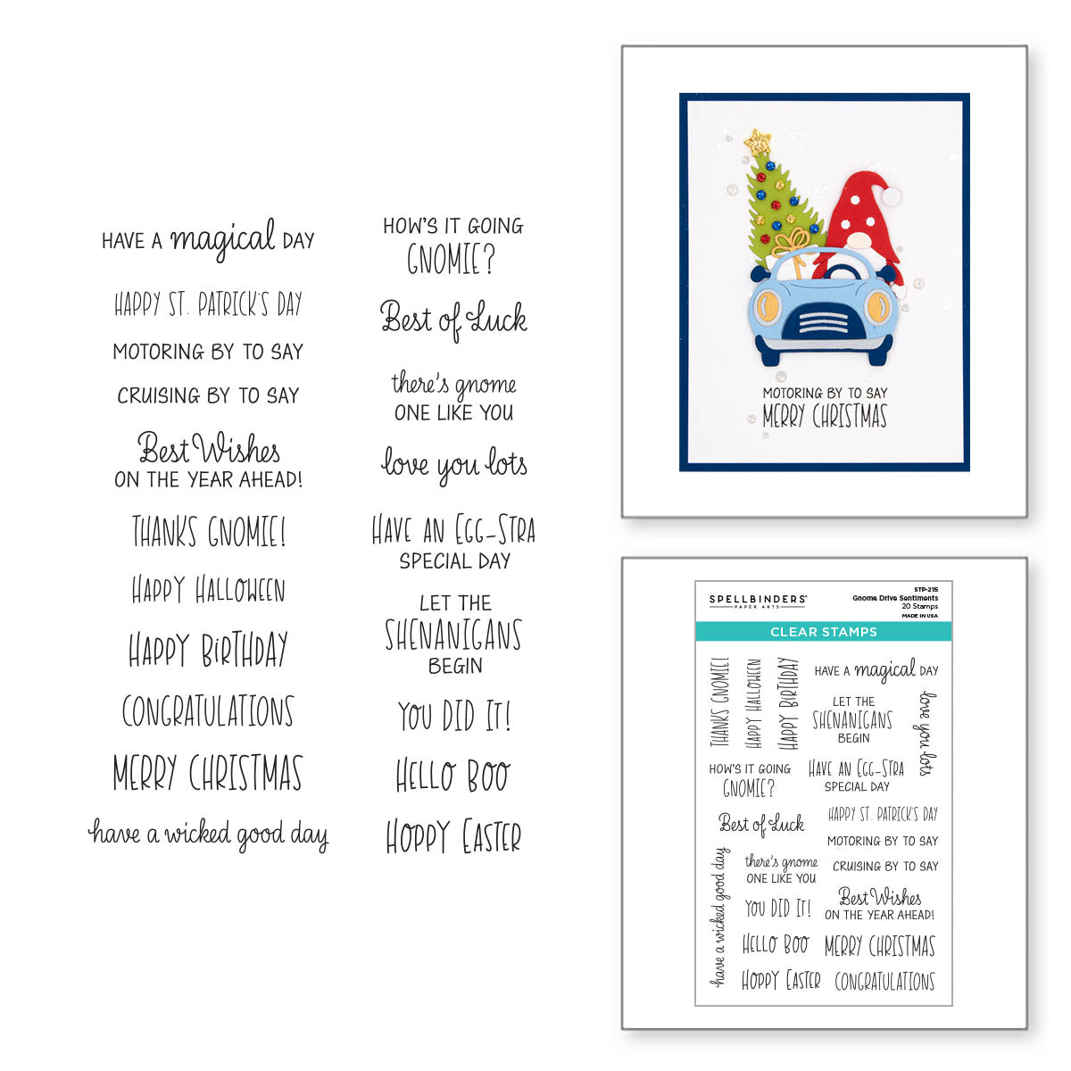 Gnome Drive Sentiments Clear Stamp Set from the Gnome Drive Collection
