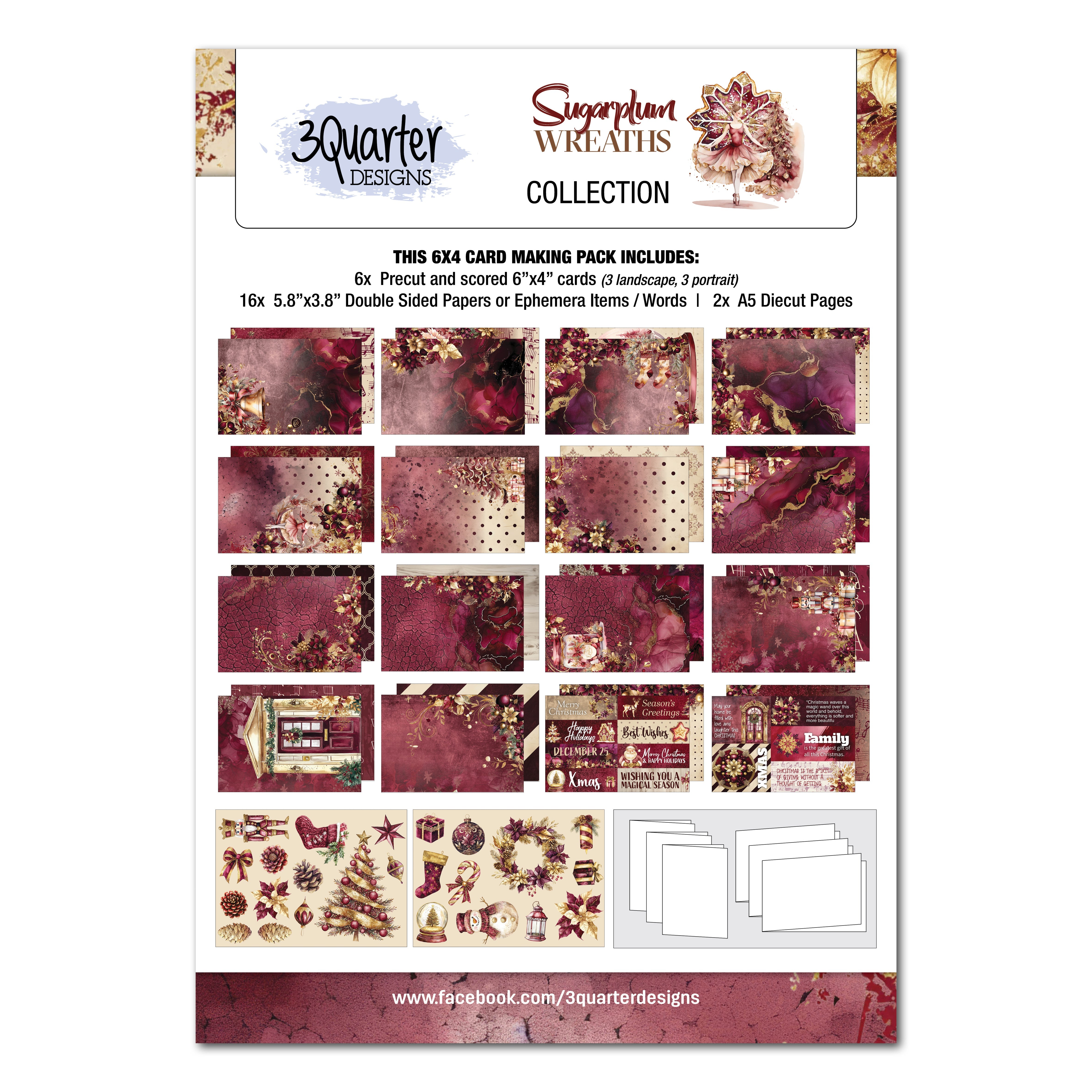 3Quarter Designs Sugarplum Wreath  6x4 Card Pack