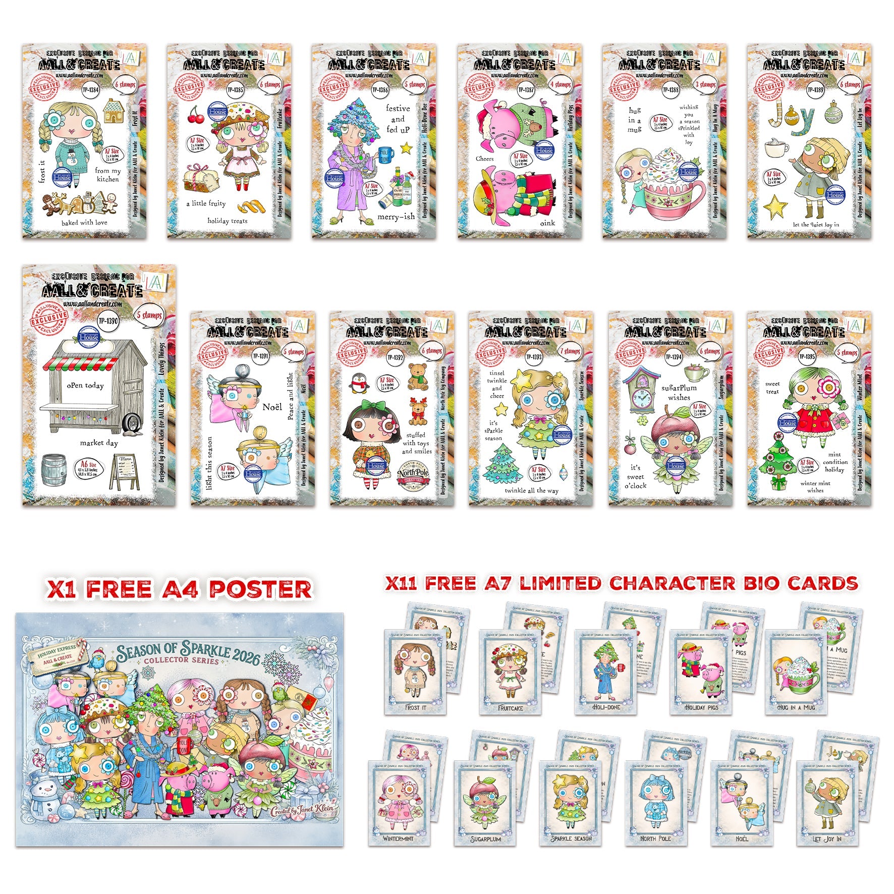 AALL and Create - Janet Klein Season Of Sparkle Stamp Bundle + A4 Free Poster & Bio Cards