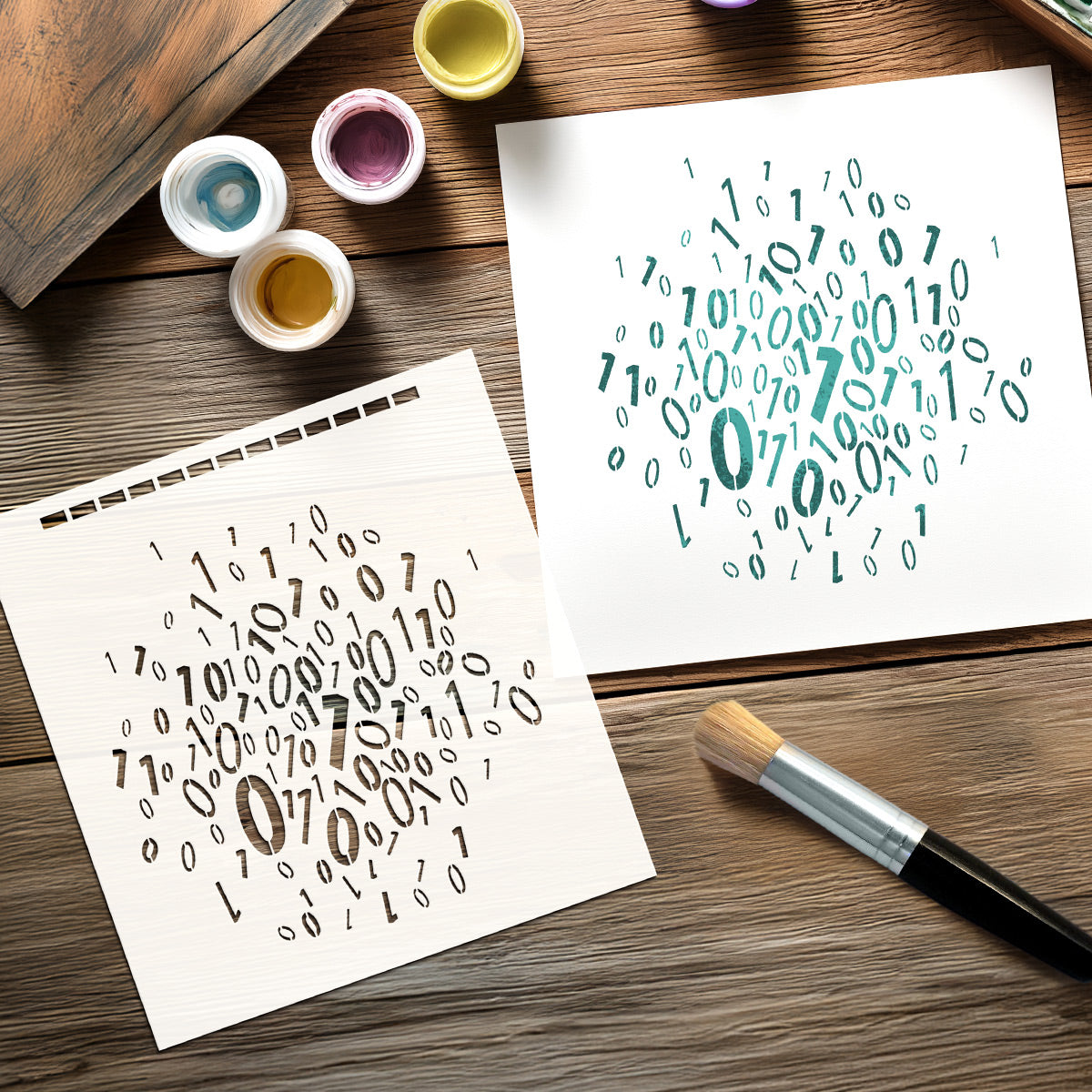 Binary 8x8 Mixed Media Stencil by Andy Skinner